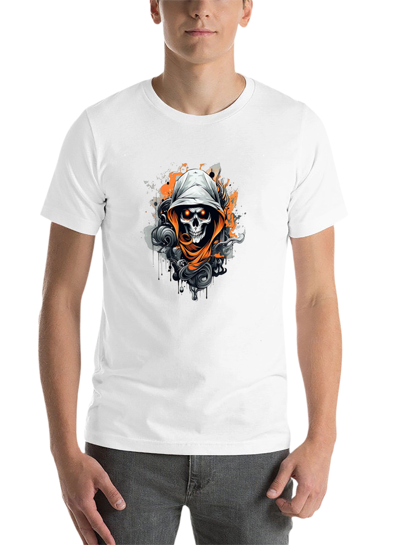 Black Skull Graphic Print Crew Neck T-Shirt view 14