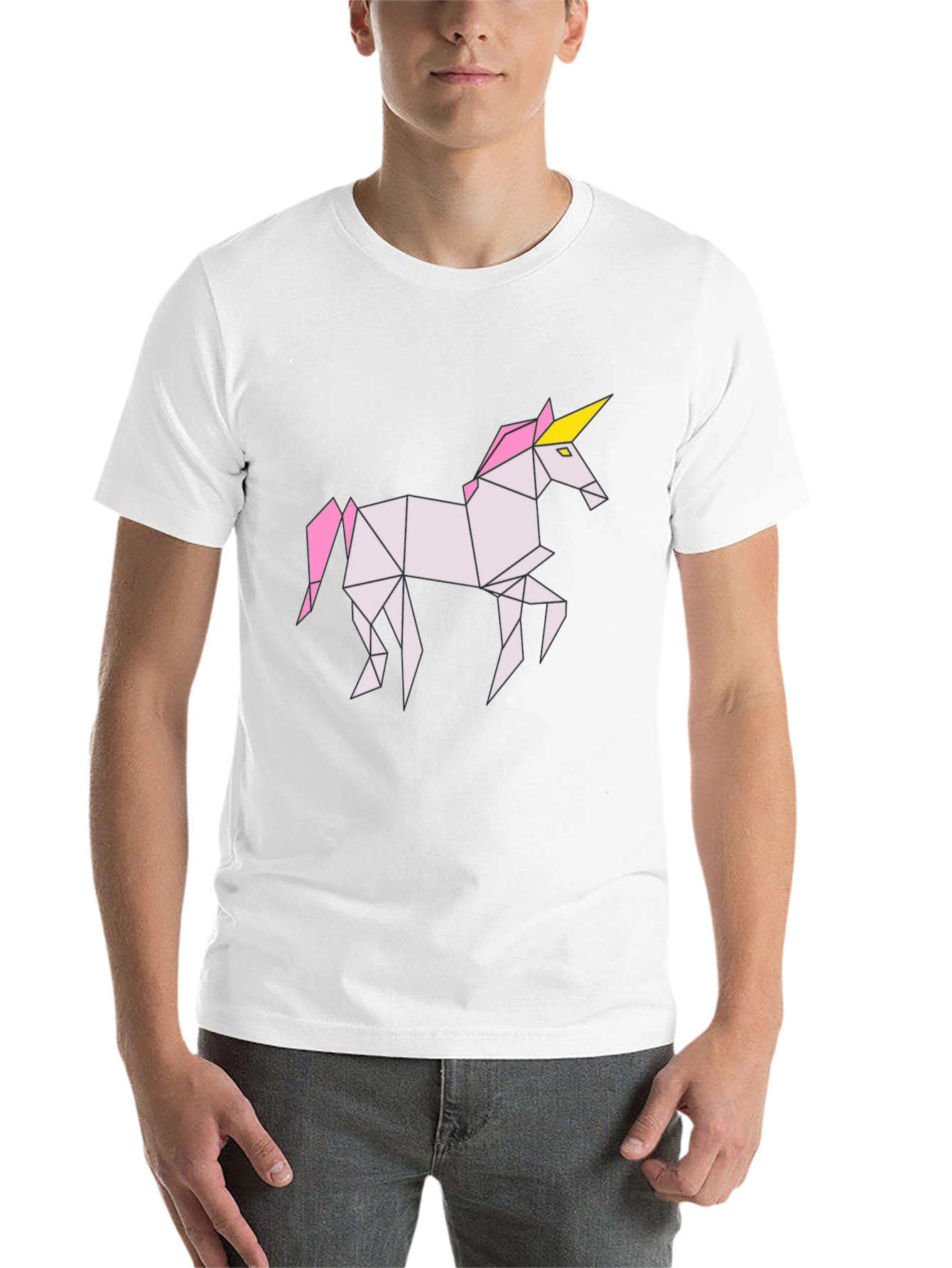 Black Geometric Unicorn Graphic Tee - Black Cotton Shirt view 14
