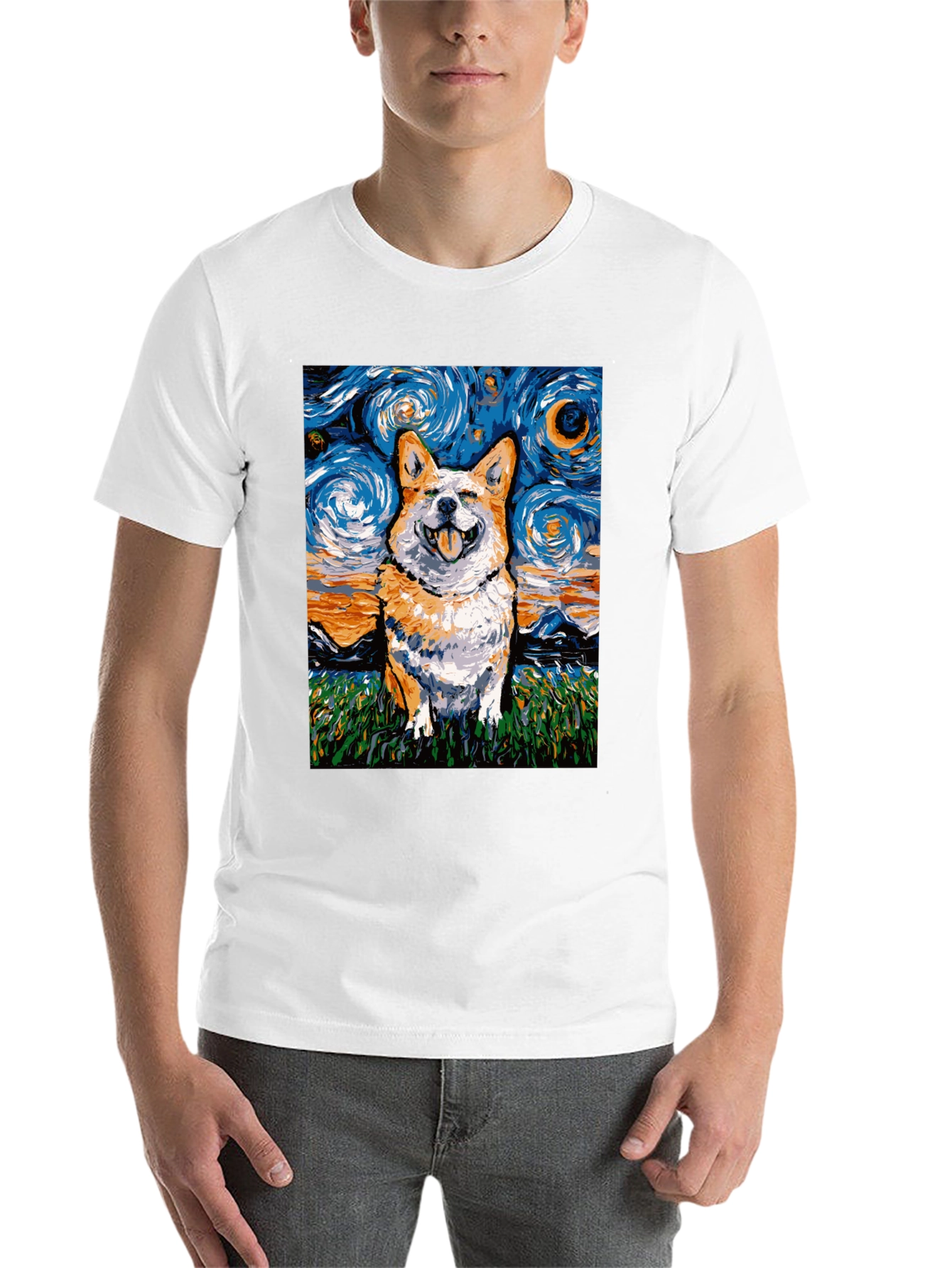 Black Starry Night Corgi T-Shirt - Artistic Dog Lover Tee view 14
