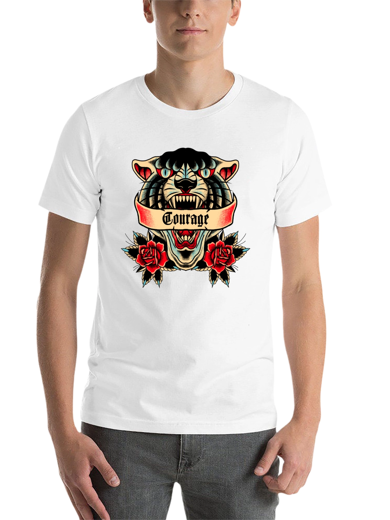 Courage Tattoo Style Graphic Tee - Men's Black Cotton T-Shirt - 14