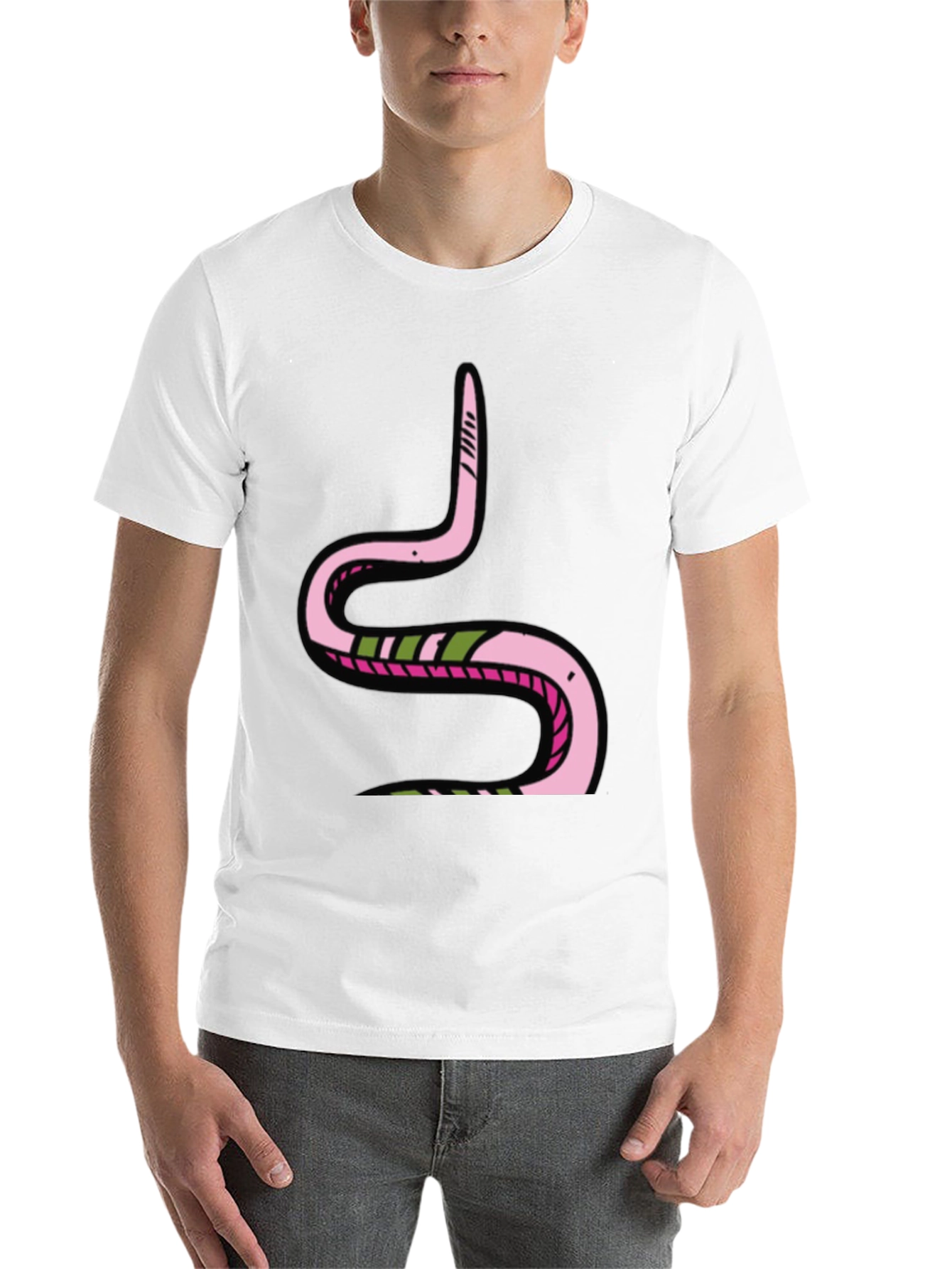 Black Pink Snake Graphic Black Tee - Fun Cartoon Style view 14