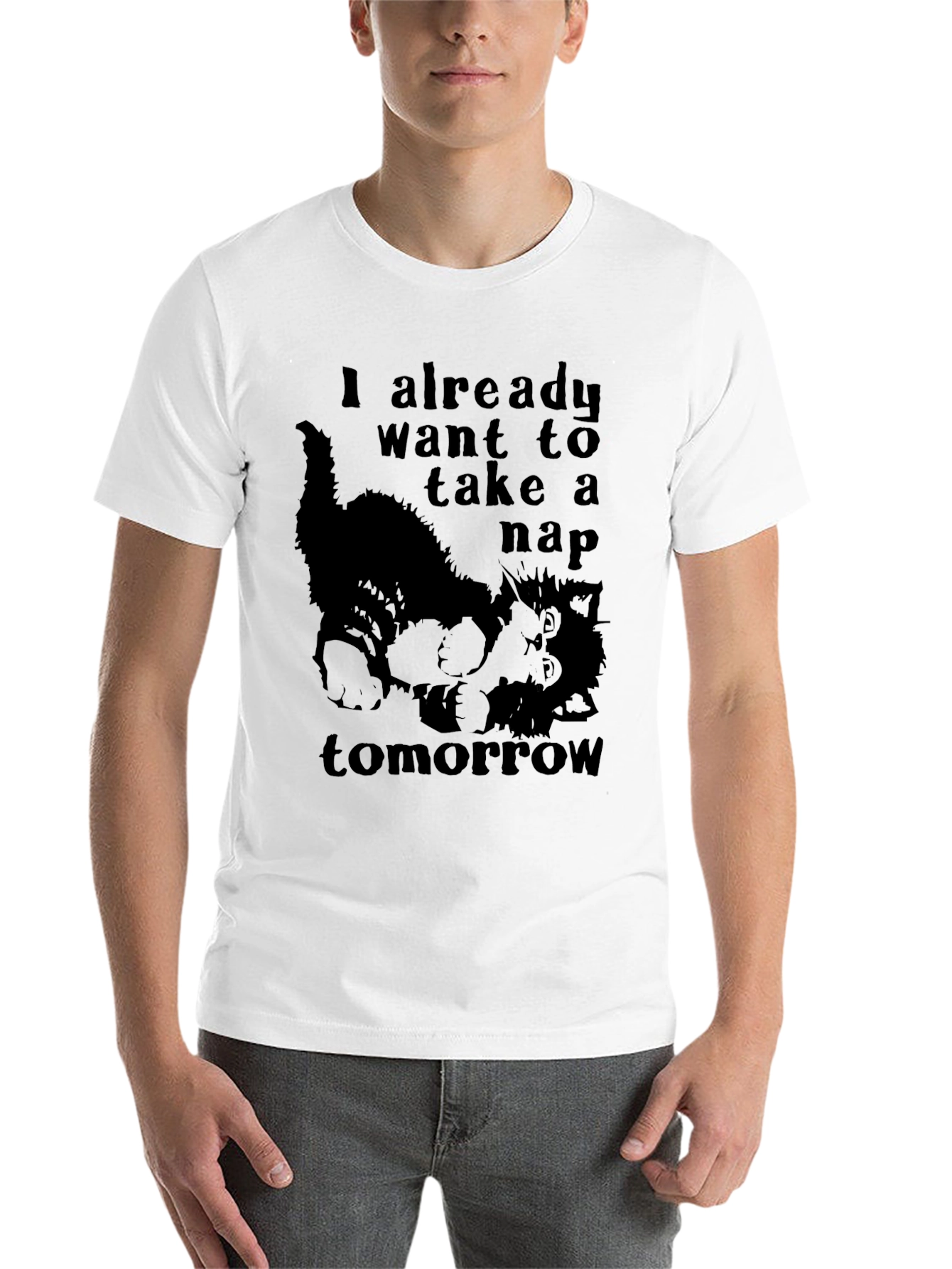Black Funny Cat Nap T-Shirt - I Already Want to Take a Nap Tomorrow Tee view 14