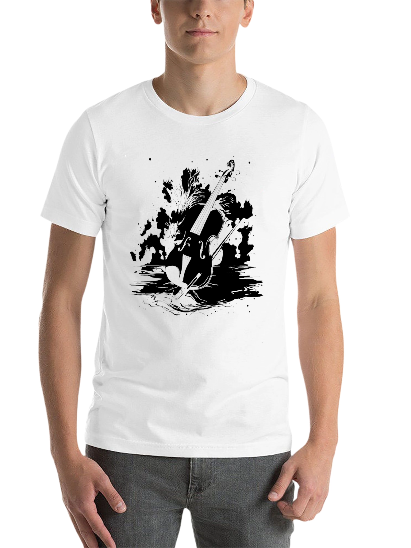 Black Violin Silhouette Graphic T-Shirt - Black view 14