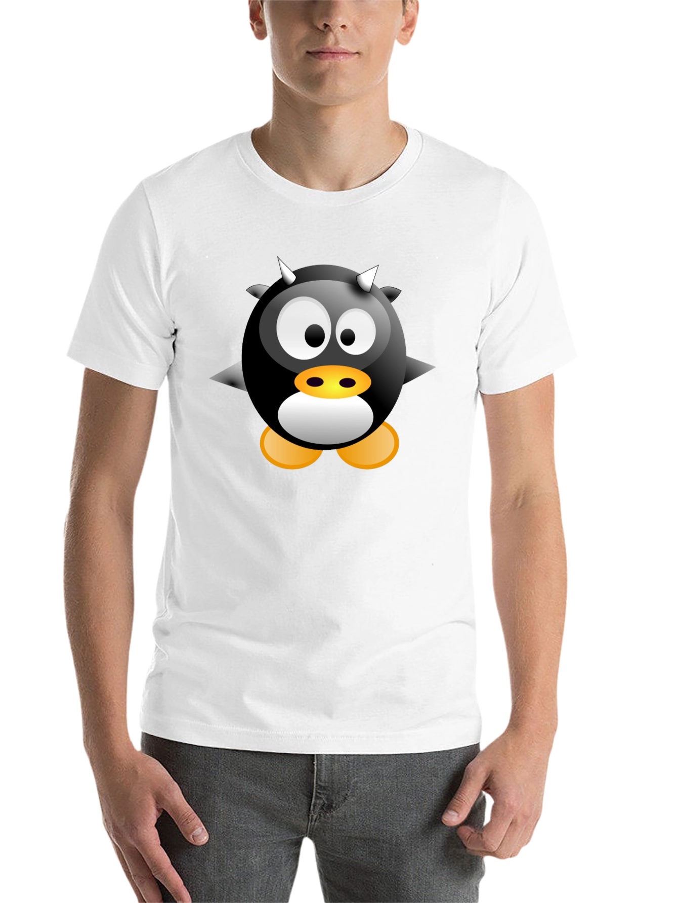 Black Cartoon Devil Penguin Graphic Tee - Black T-Shirt view 14