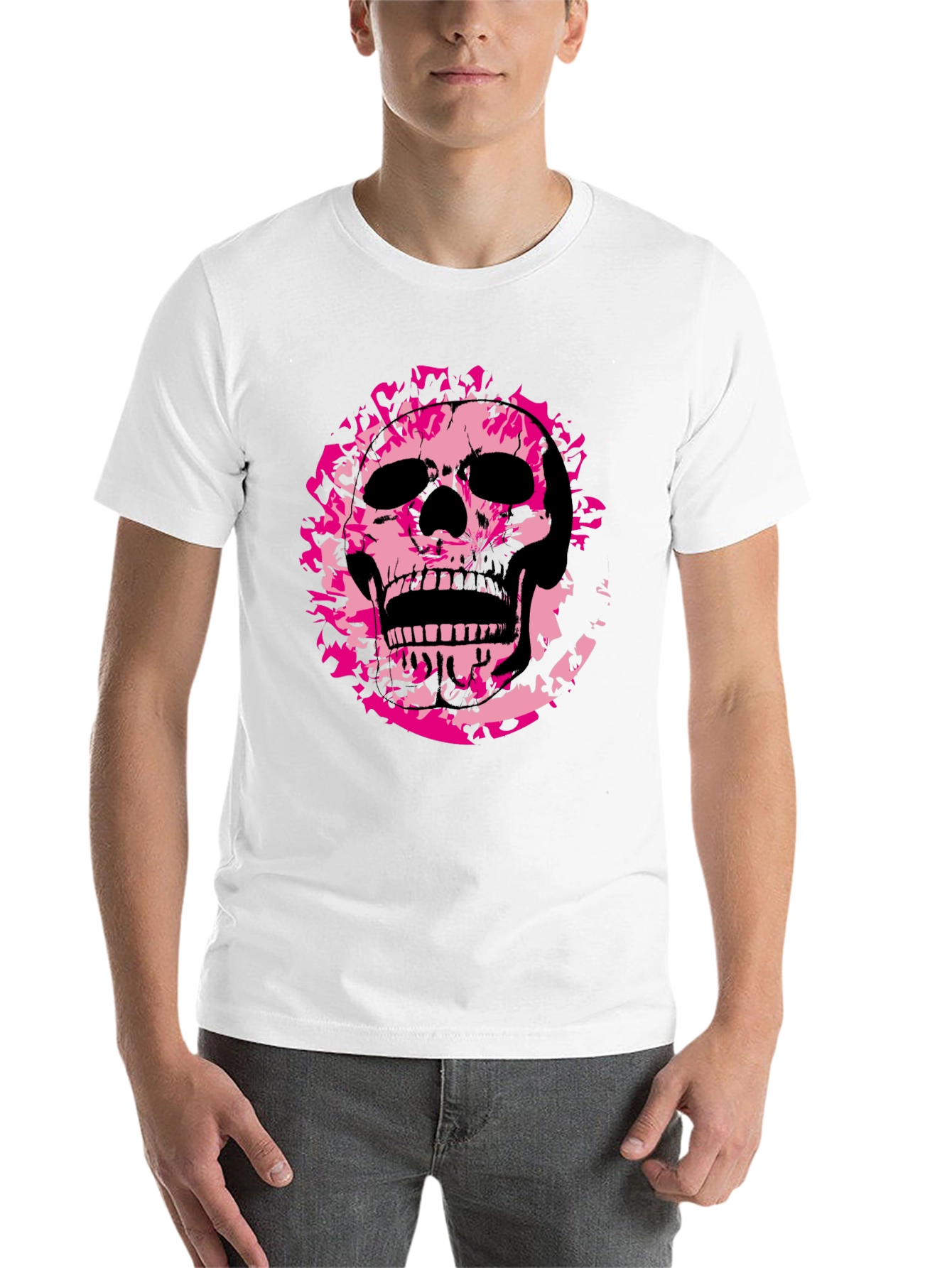 Black Edgy Pink Skull Graphic Black T-Shirt view 14