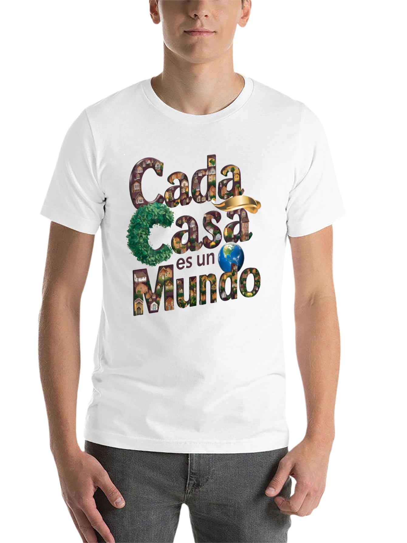 Black Unique Graphic T-Shirt - "Cada Casa es un Mundo" Design view 14