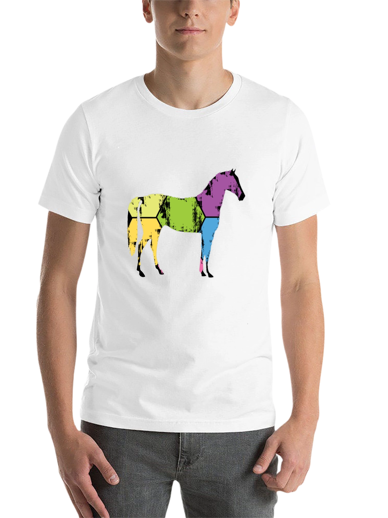 Black Abstract Horse Graphic Tee - Men's Black T-Shirt view 14