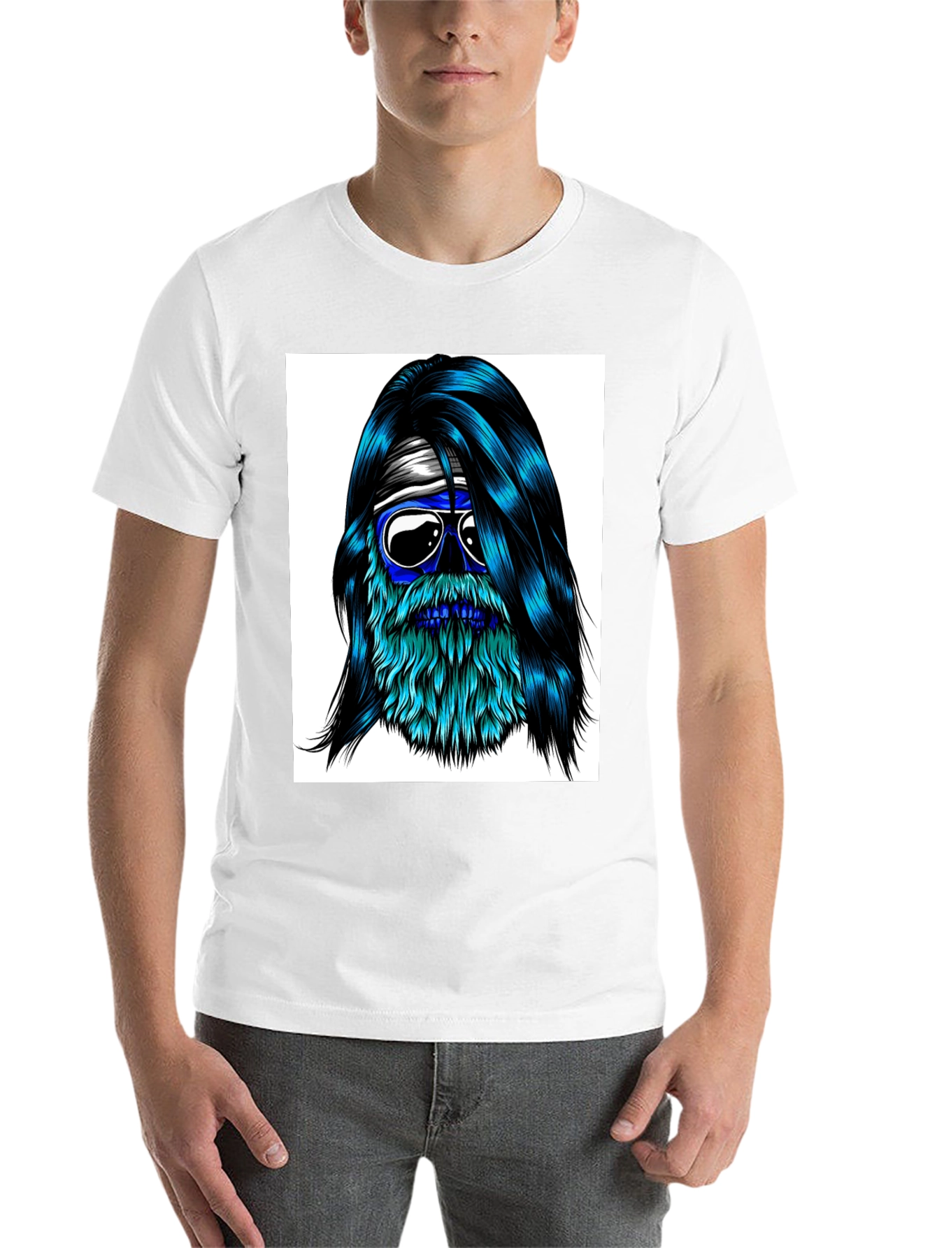 Black Cool Blue Bearded Skull T-Shirt view 14
