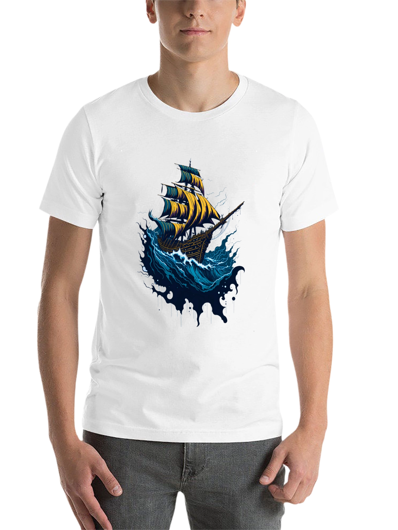 Black Nautical Ship Graphic Tee - Black Cotton T-Shirt view 14