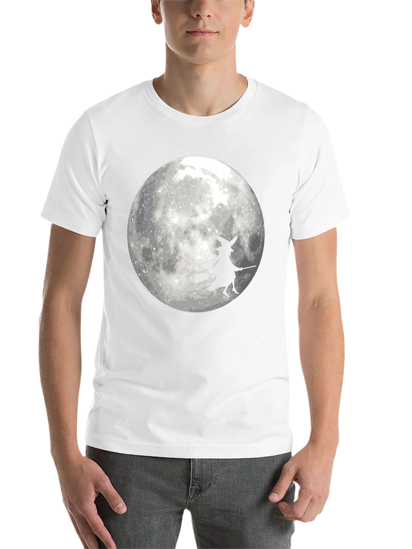 Black Halloween Witch on Moon Black T-Shirt view 14