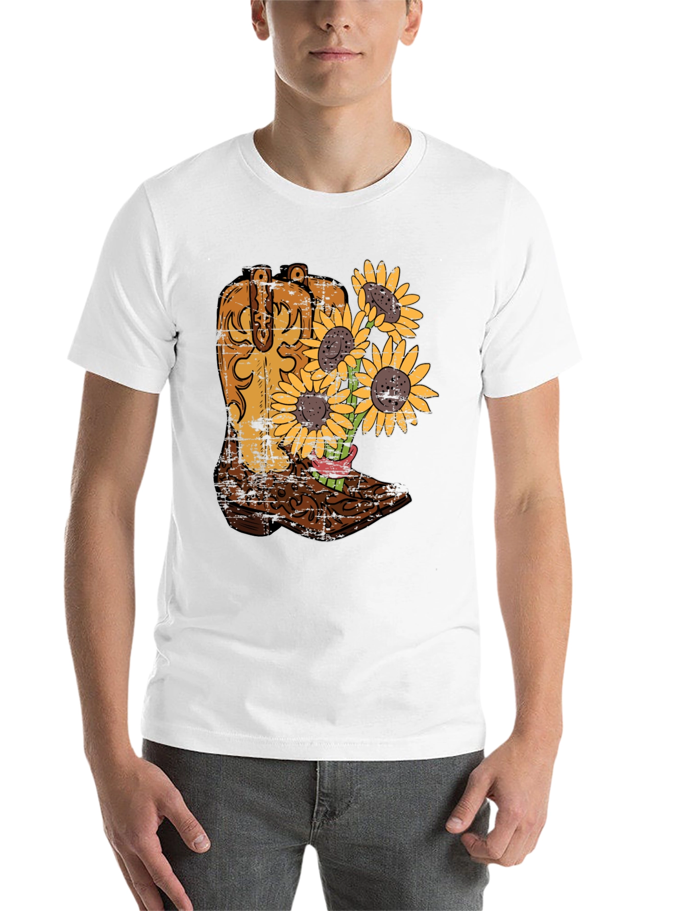 Black Cowboy Boot & Sunflower Graphic T-Shirt view 14