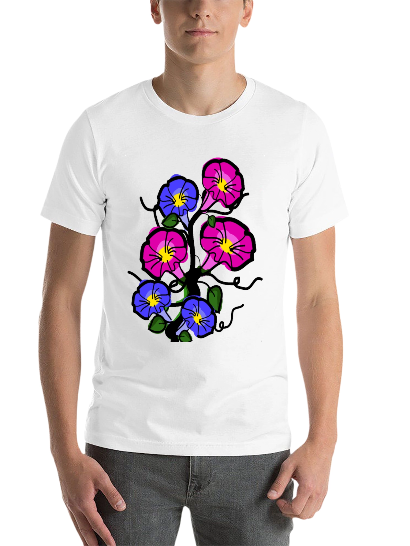 Black Floral Print T-Shirt - Unique Flower Design view 14