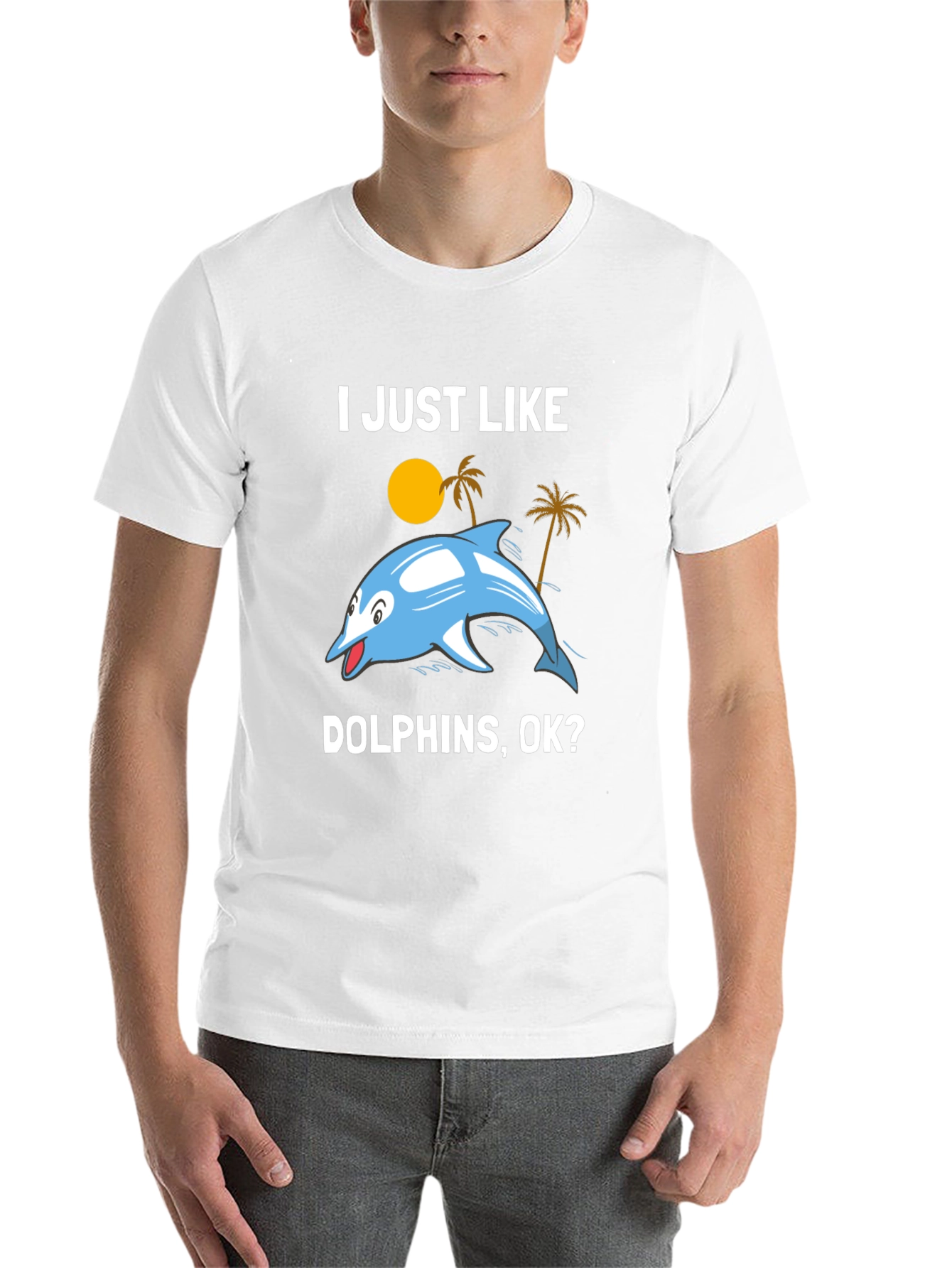 Black I Just Like Dolphins, OK? Graphic T-Shirt view 14