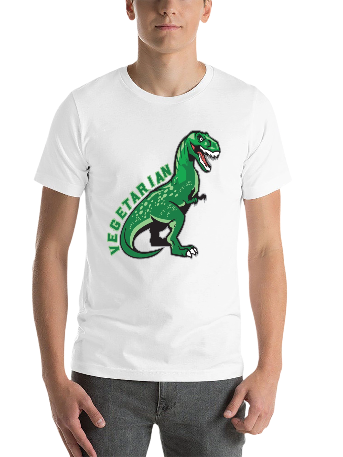 Black Vegetarian Dinosaur T-Shirt - Funny Graphic Tee view 14