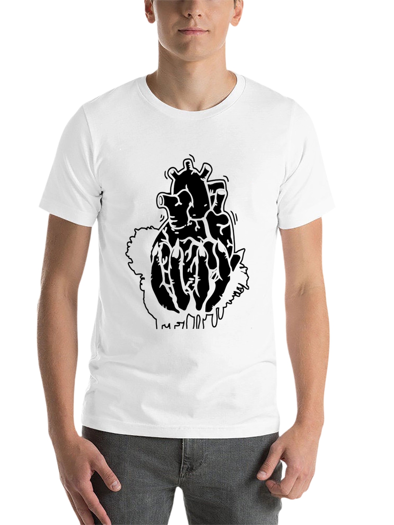 Black Men's Black Anatomical Heart Graphic Tee view 14