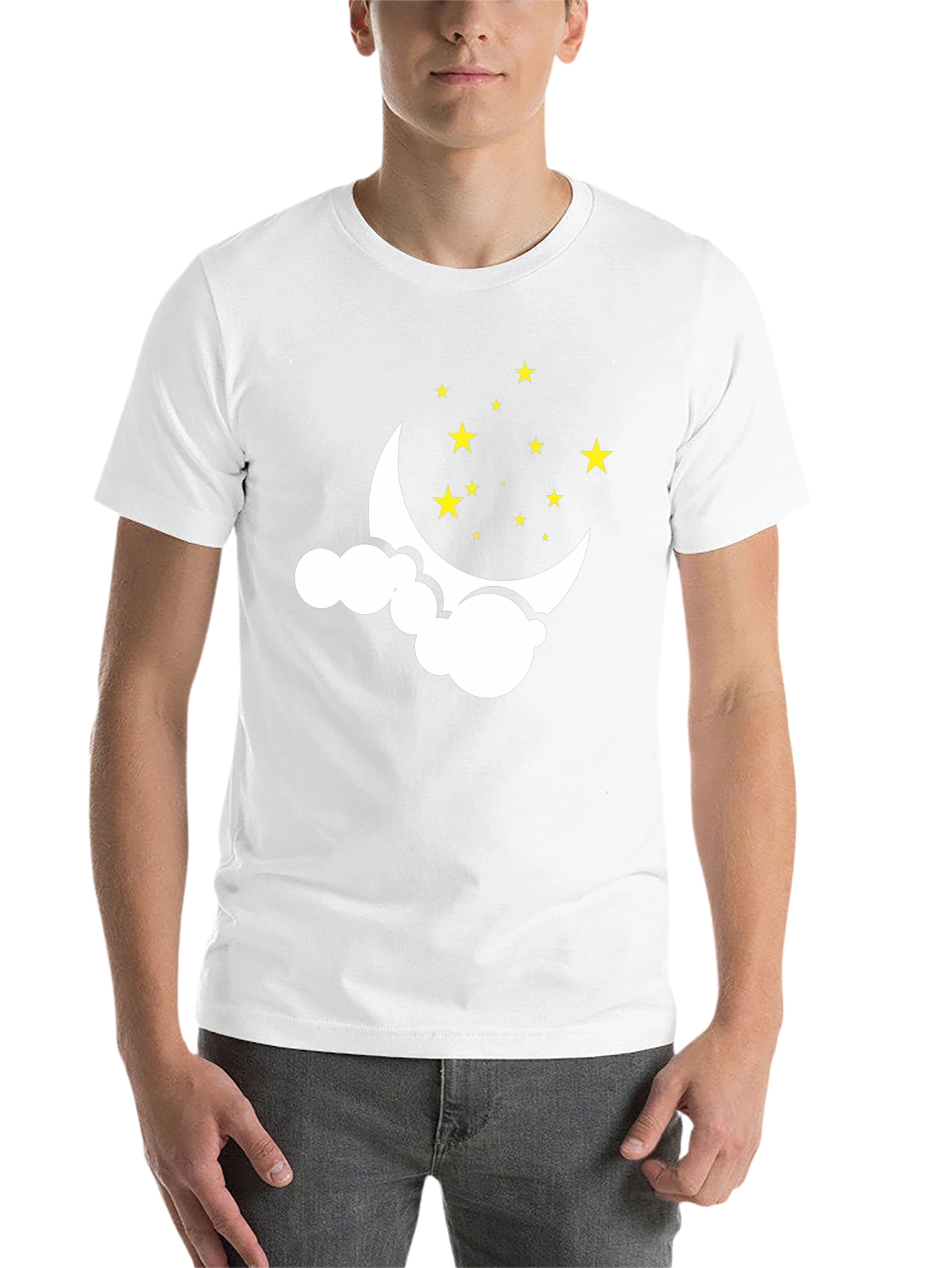 Black Dreamy Night Tee: Crescent Moon & Stars Graphic T-Shirt view 14