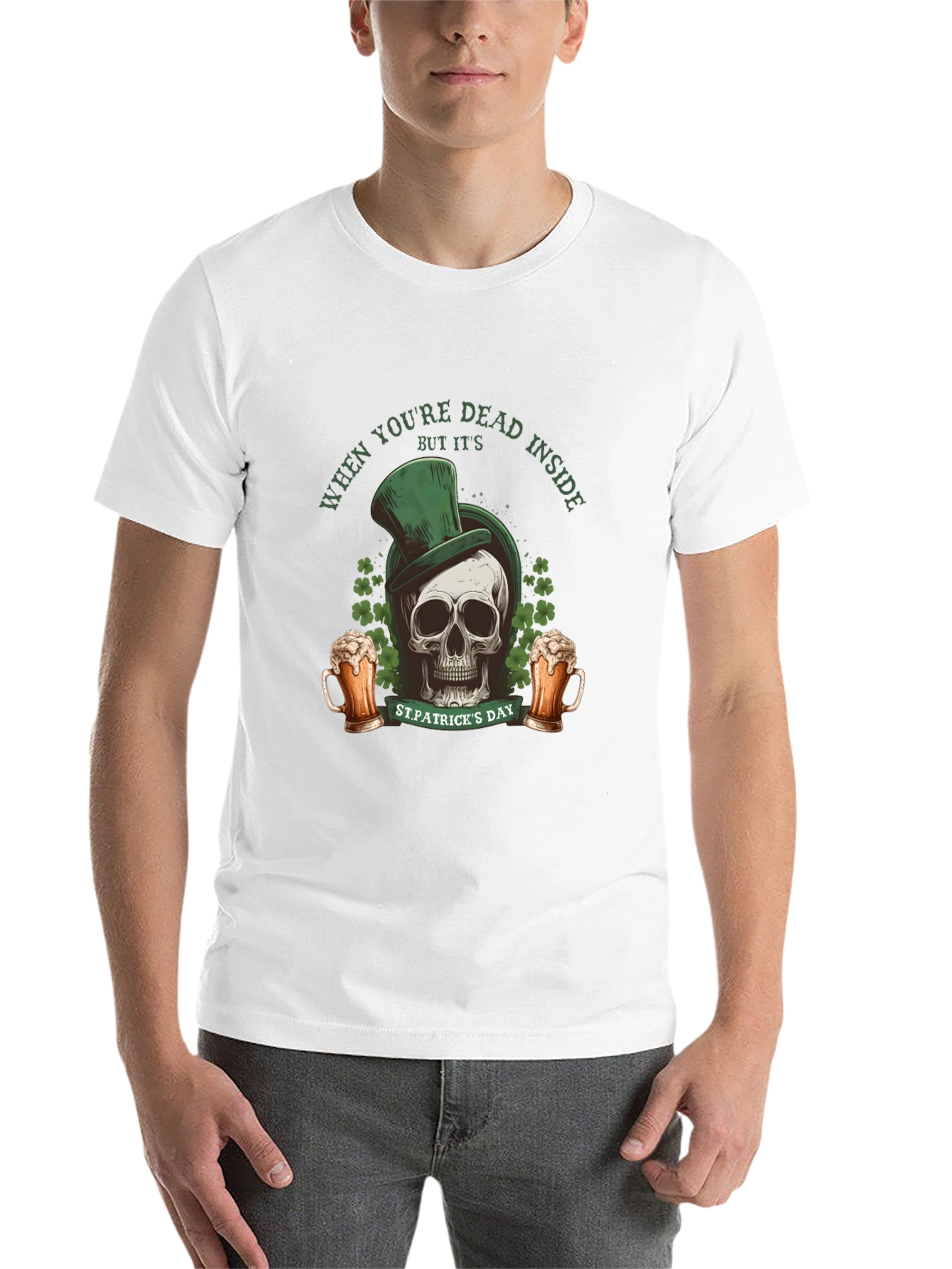 Black St. Patrick's Day Skull T-Shirt - Dead Inside view 14