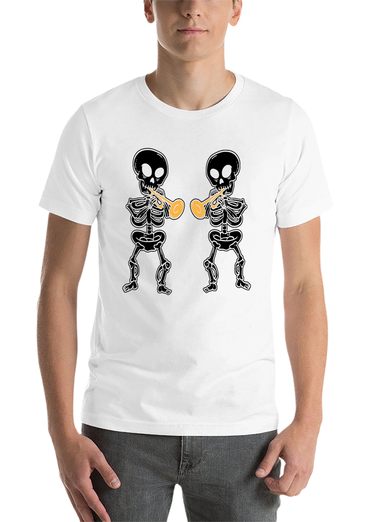 Black Skeleton Trumpet T-Shirt - Black Graphic Tee view 14