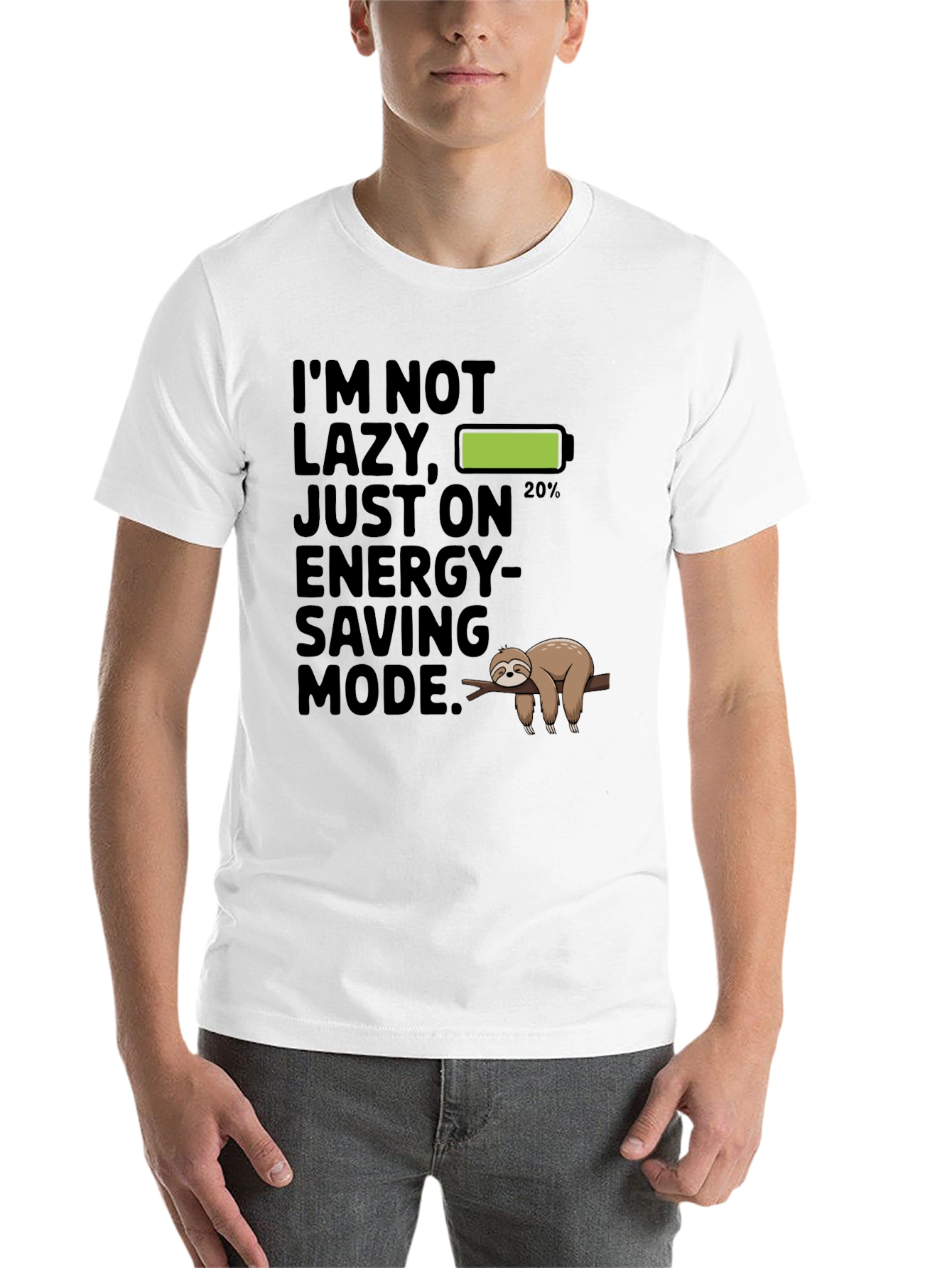 Black Funny Sloth Energy Saving Mode Graphic T-Shirt view 14