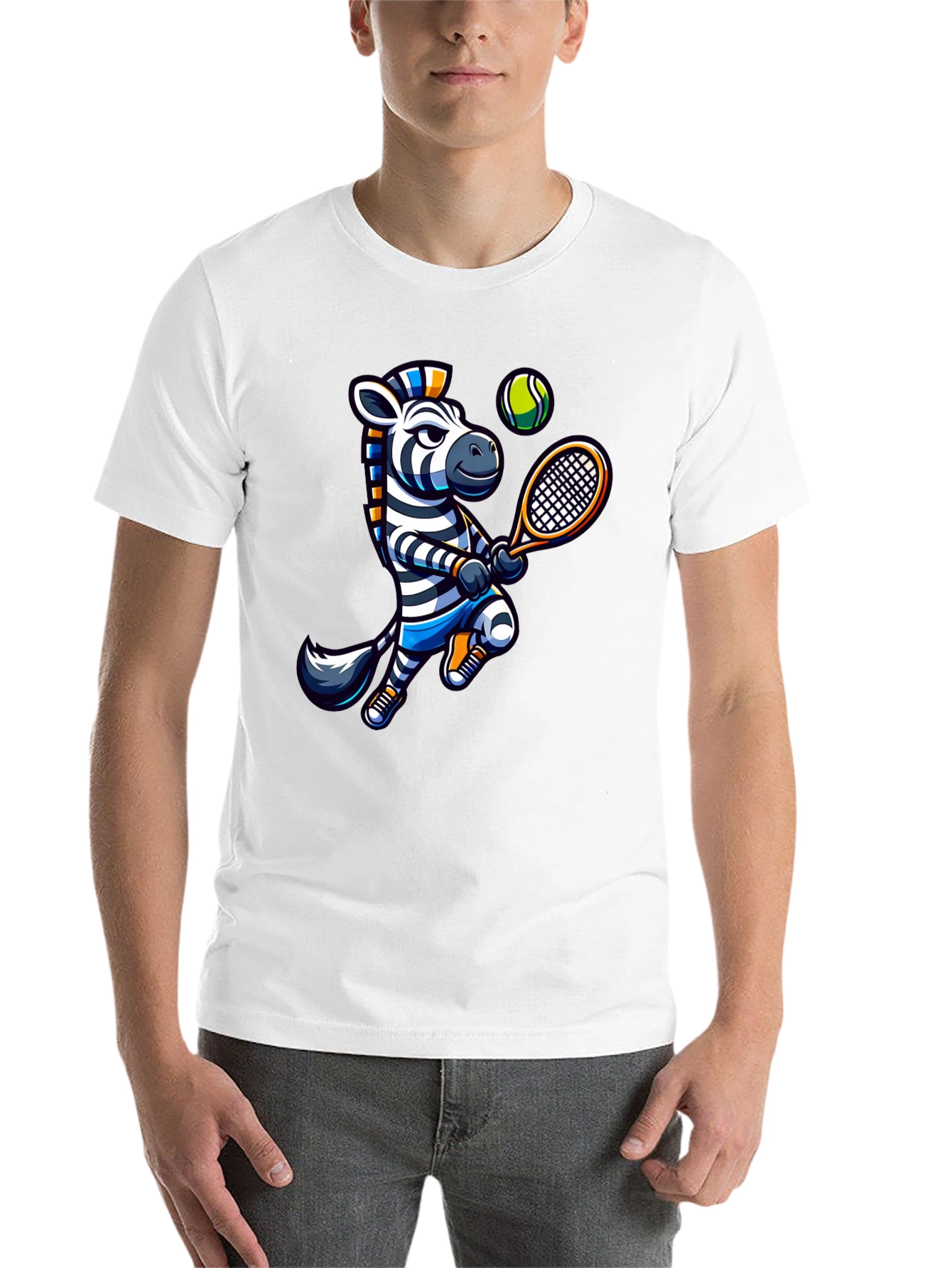Black Zebra Tennis Graphic T-Shirt - Fun Animal Design view 14