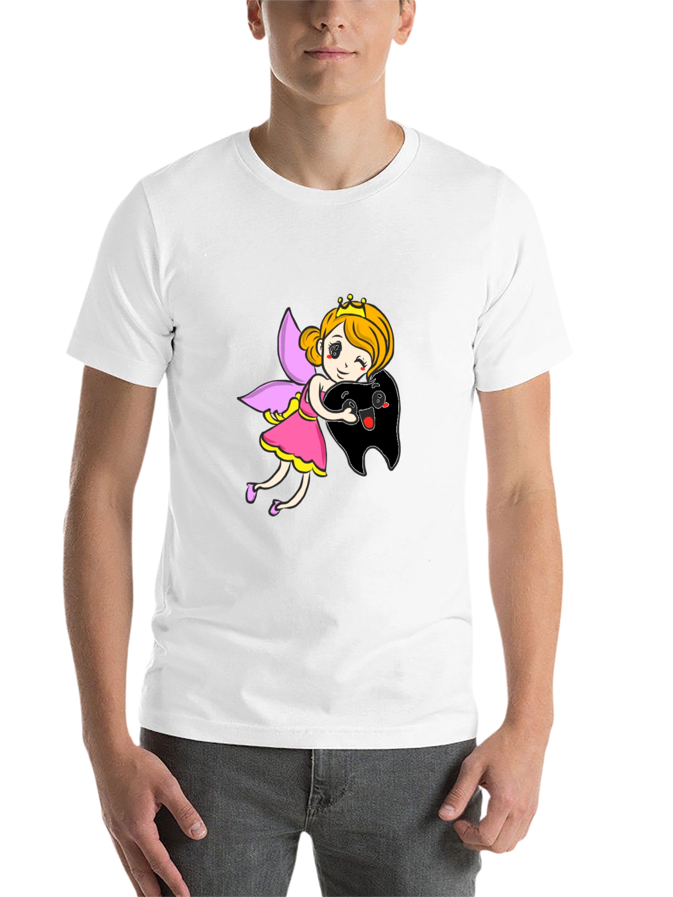 Black Tooth Fairy Hugging Tooth Graphic T-Shirt view 14
