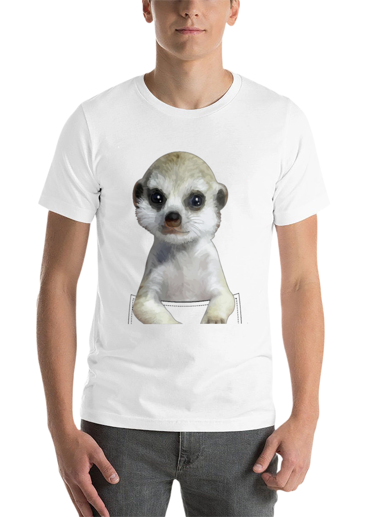 Black Meerkat in Pocket Graphic Tee - Cute Animal T-Shirt view 14