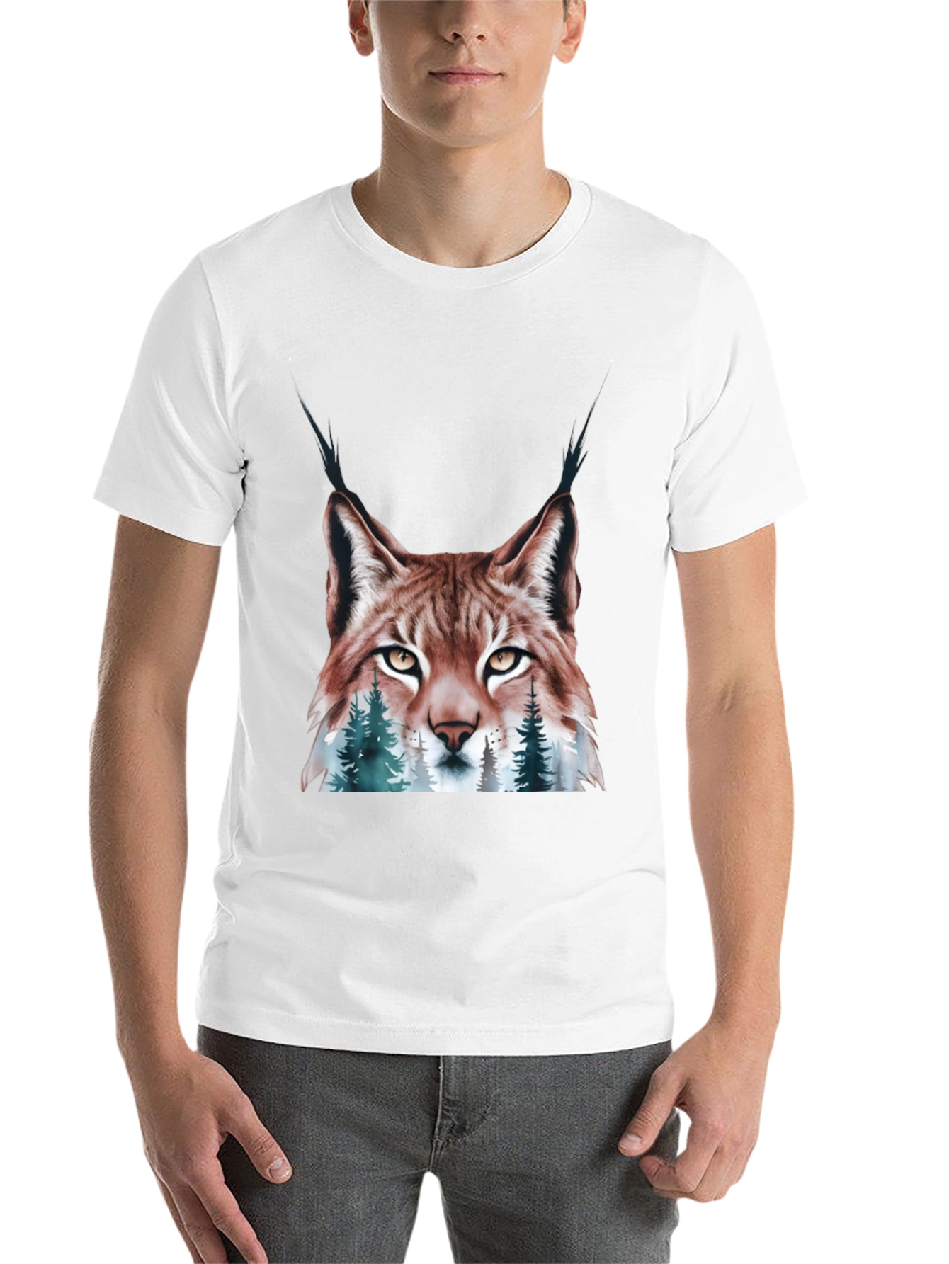 Black Lynx & Forest Graphic Print T-Shirt - Nature Inspired Tee view 14