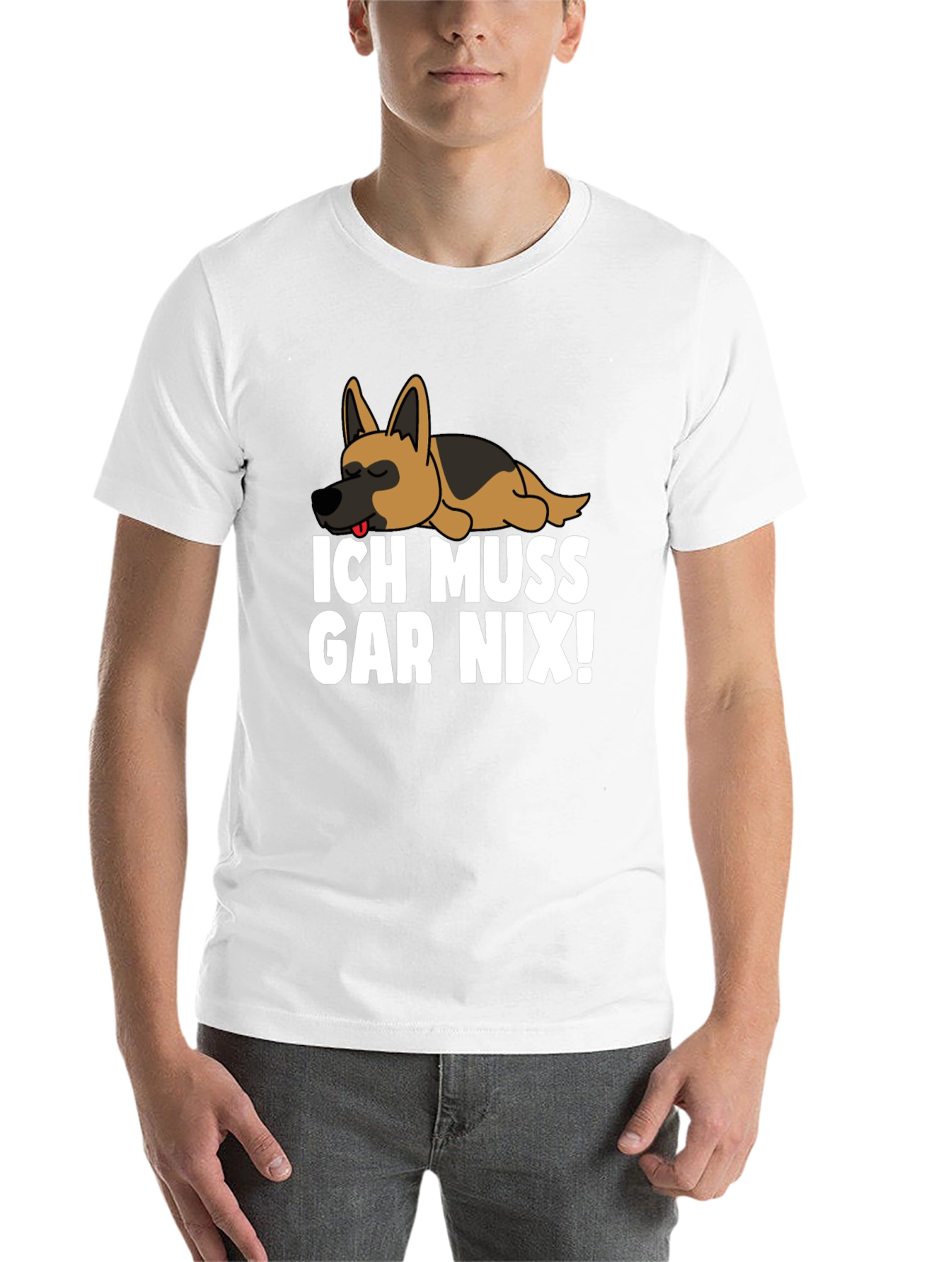 Black Ich Muss Gar Nix! T-Shirt with Sleeping German Shepherd view 14