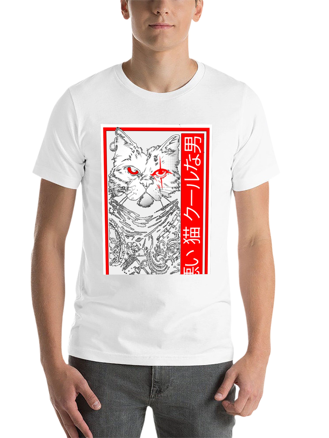 Black Cool Cat Anime Graphic T-Shirt - Black view 14