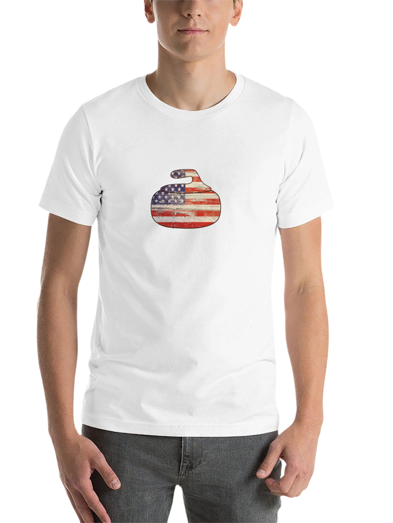 Black USA Flag Curling Stone Black T-Shirt view 14