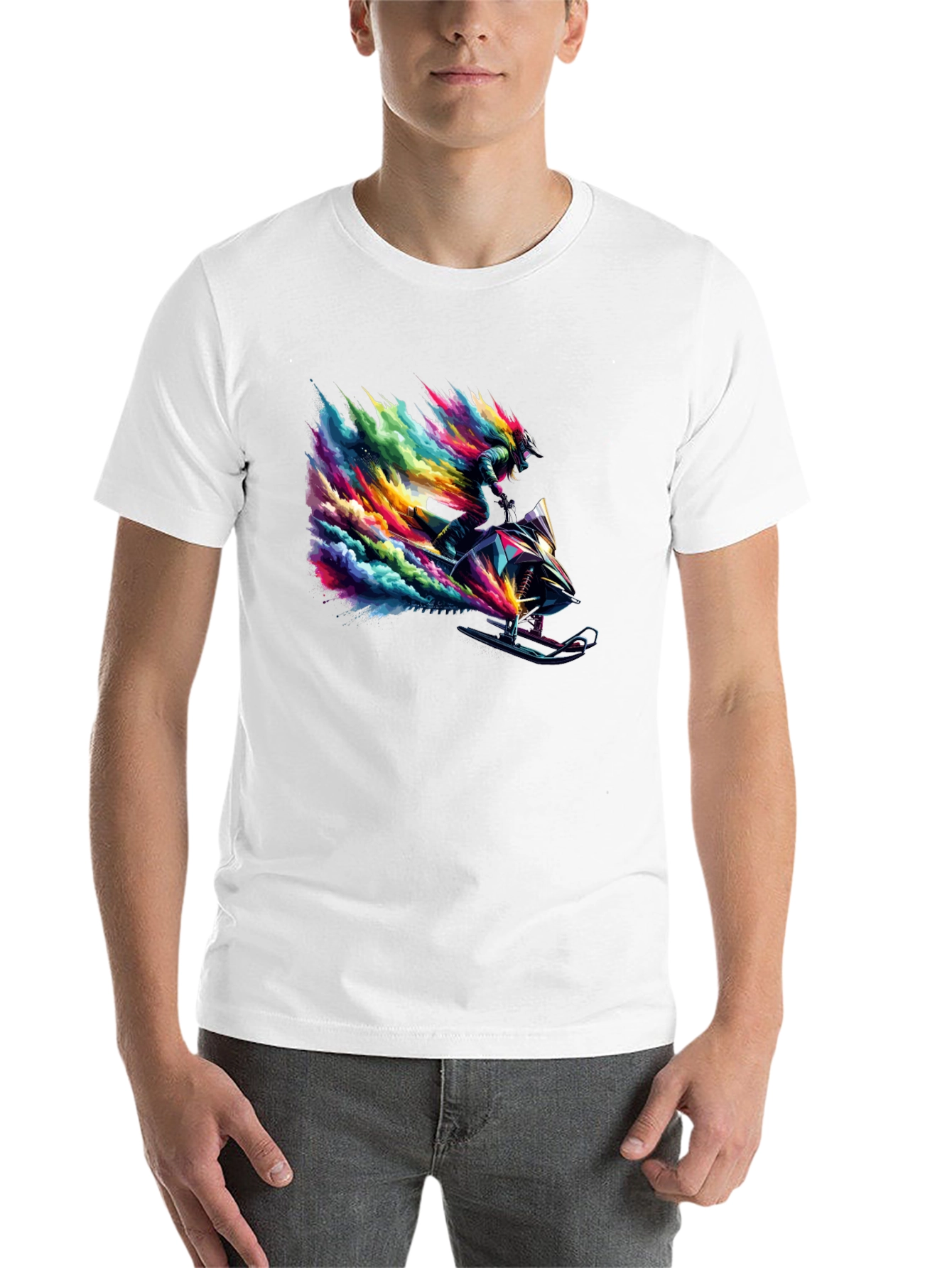 Black Colorful Snowmobile Rider Graphic Tee - Cool Design view 14