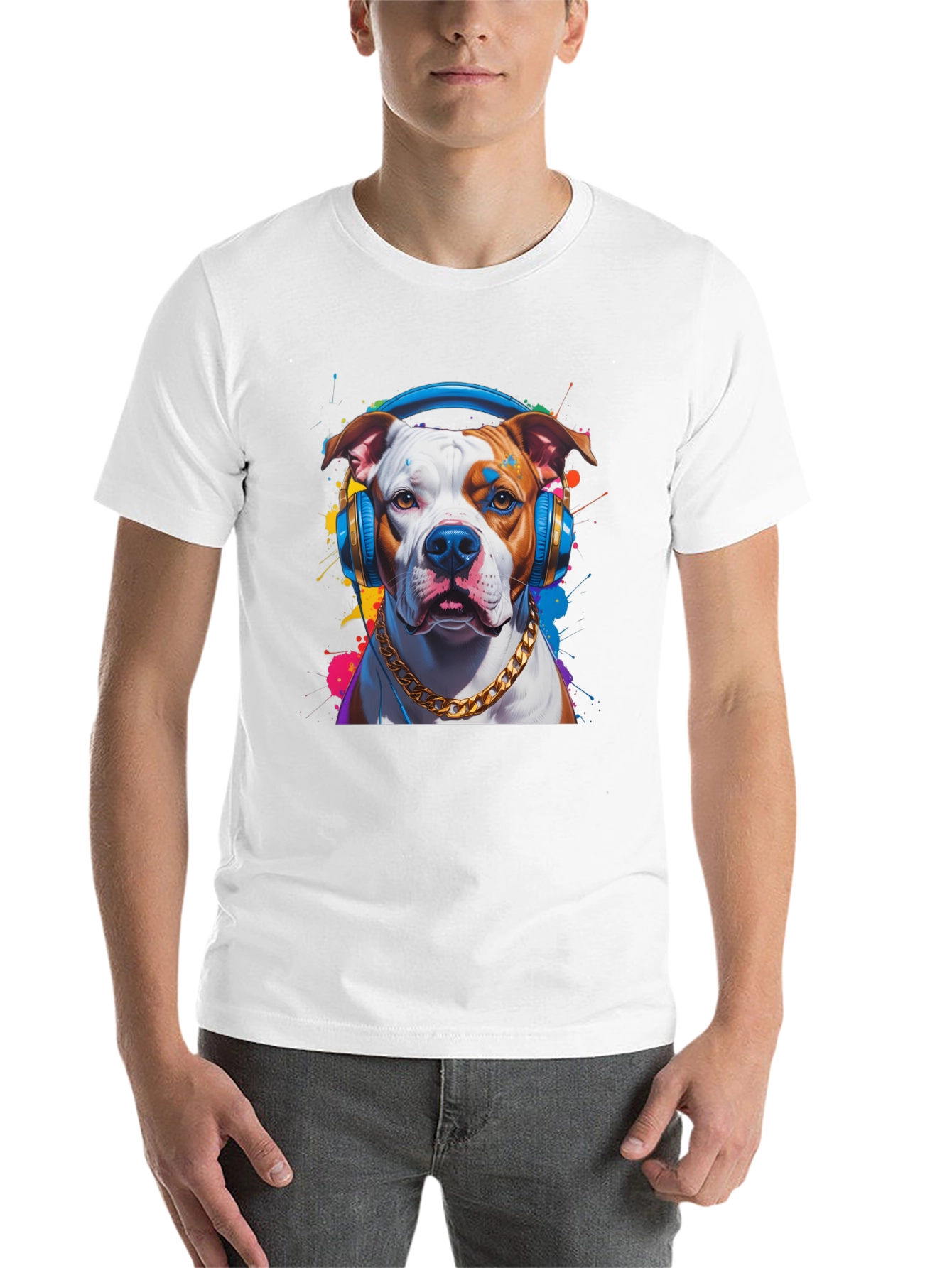 Black Dog with Headphones Graphic T-Shirt view 14