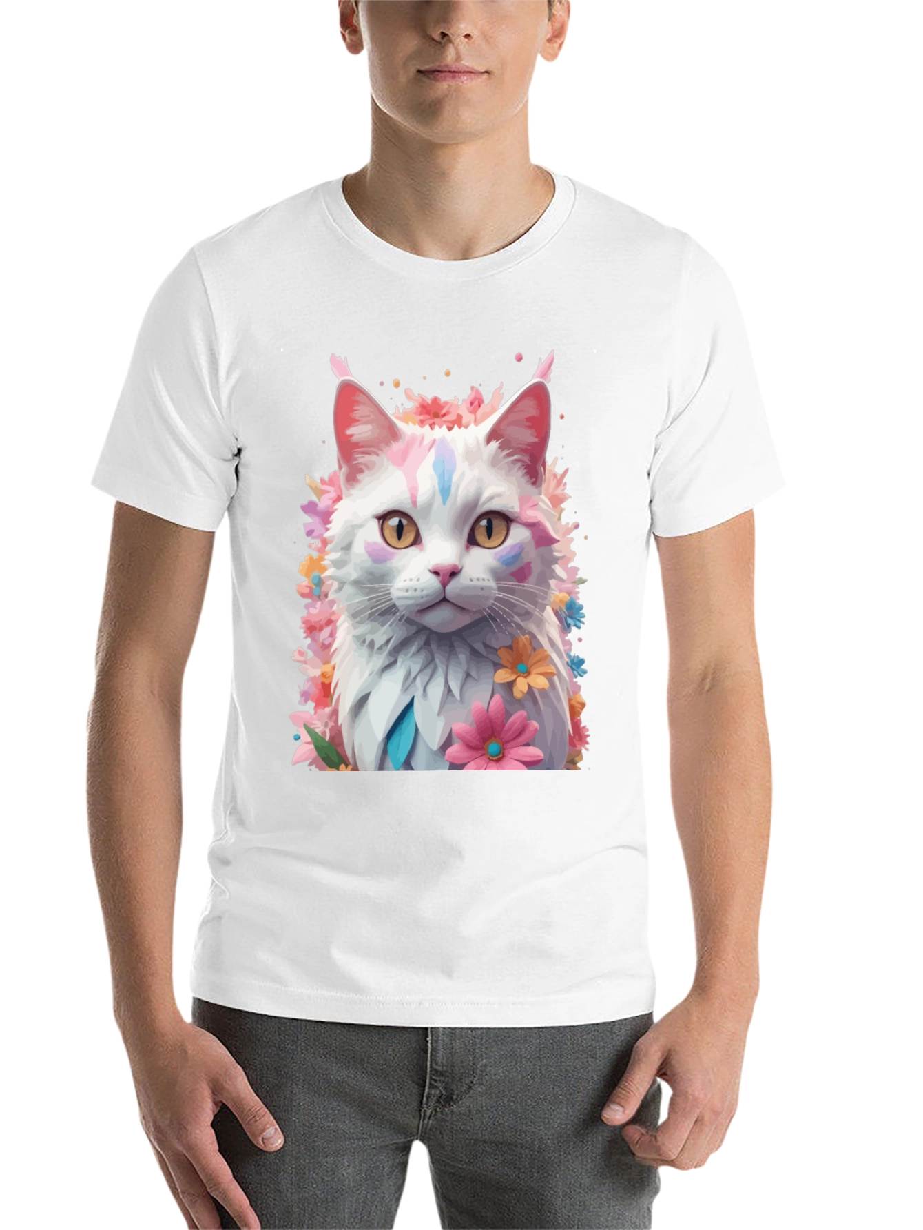 Black Floral Cat T-Shirt - Artistic Graphic Tee view 14