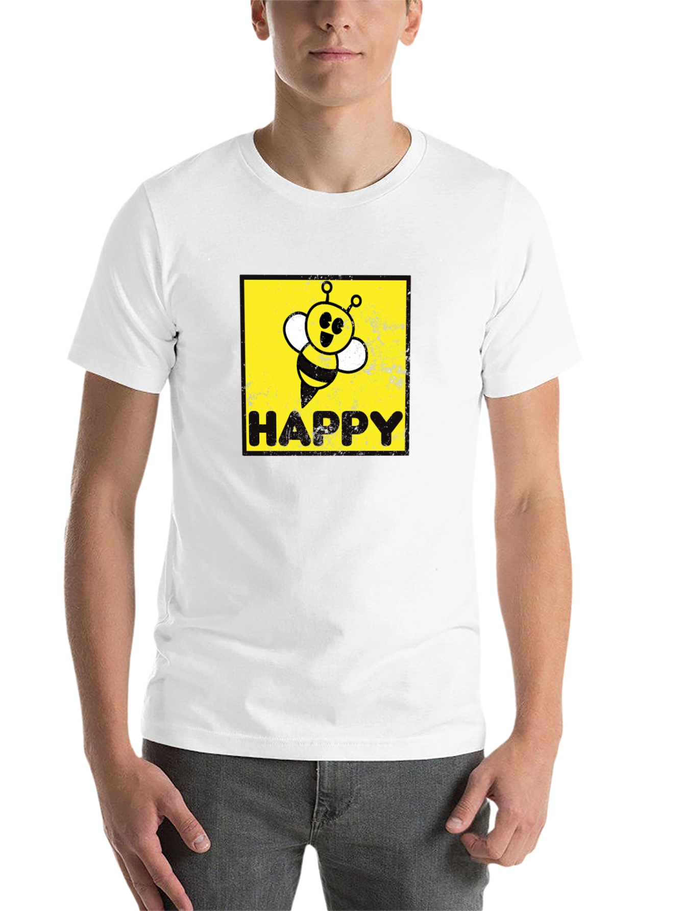 Black Happy Bee Graphic Tee - Black Cotton Blend view 14
