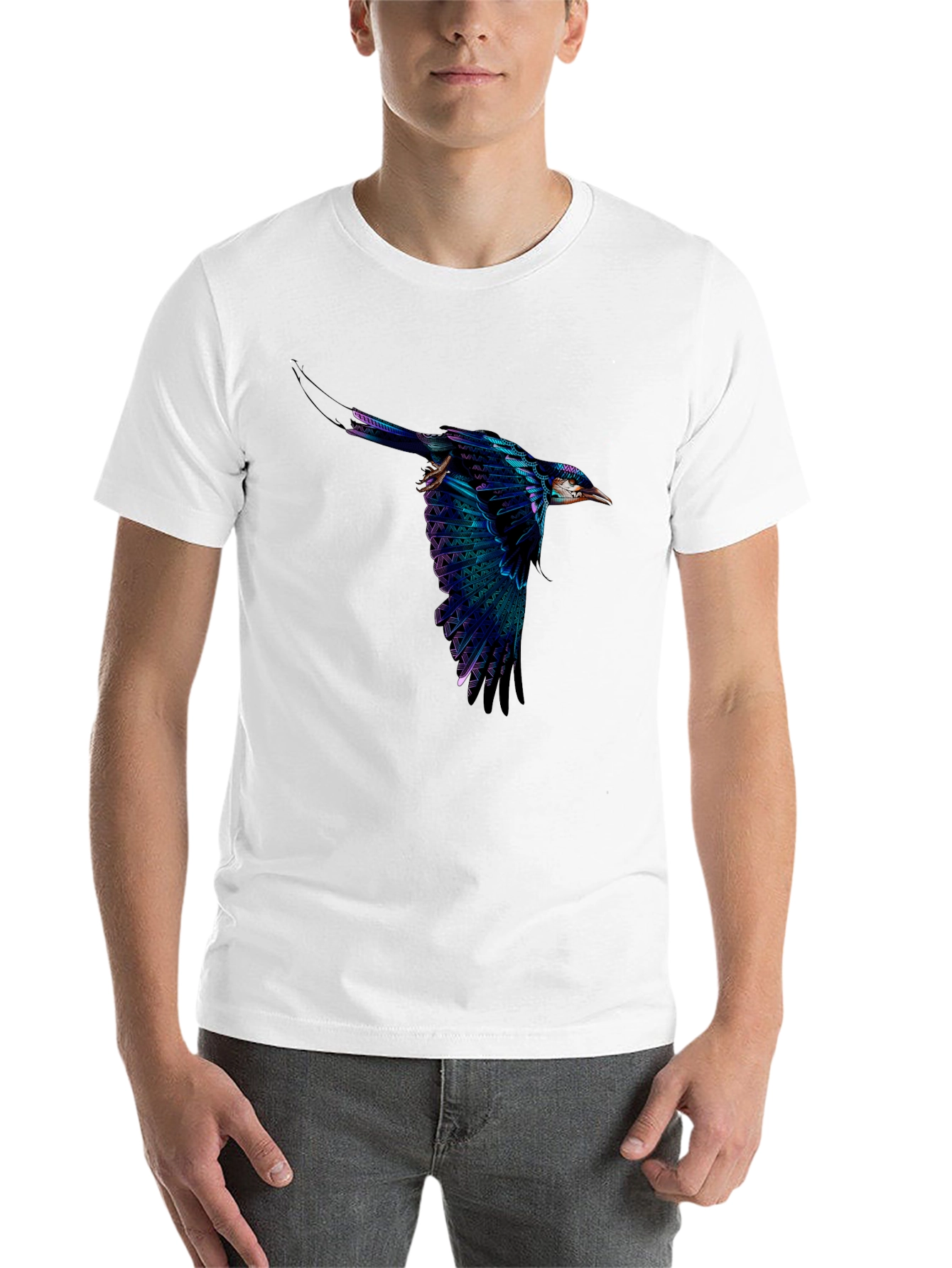 Black Vivid Flying Bird Graphic Black T-Shirt view 14