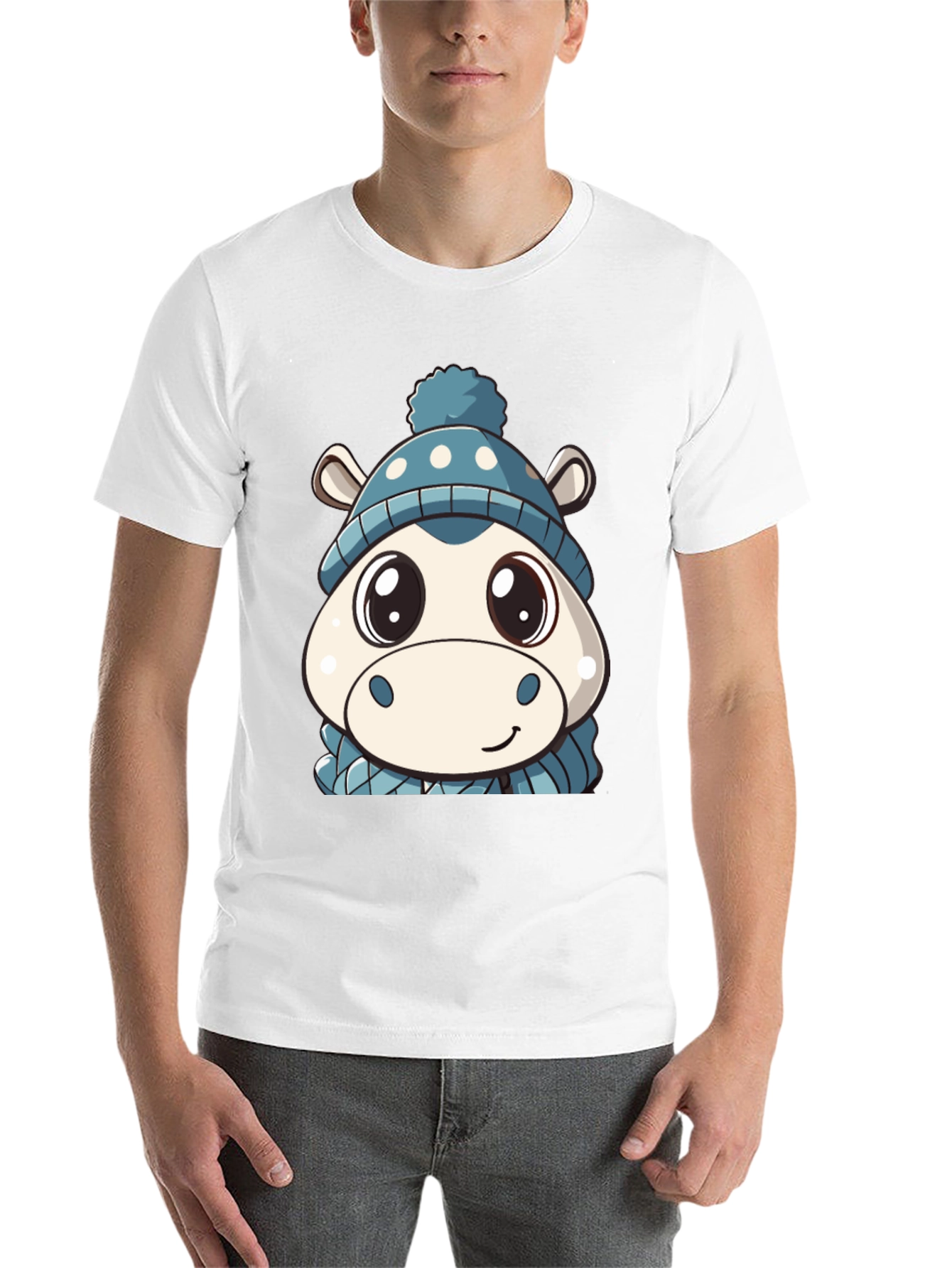 Black Cute Hippo in Hat Graphic Black T-Shirt view 14
