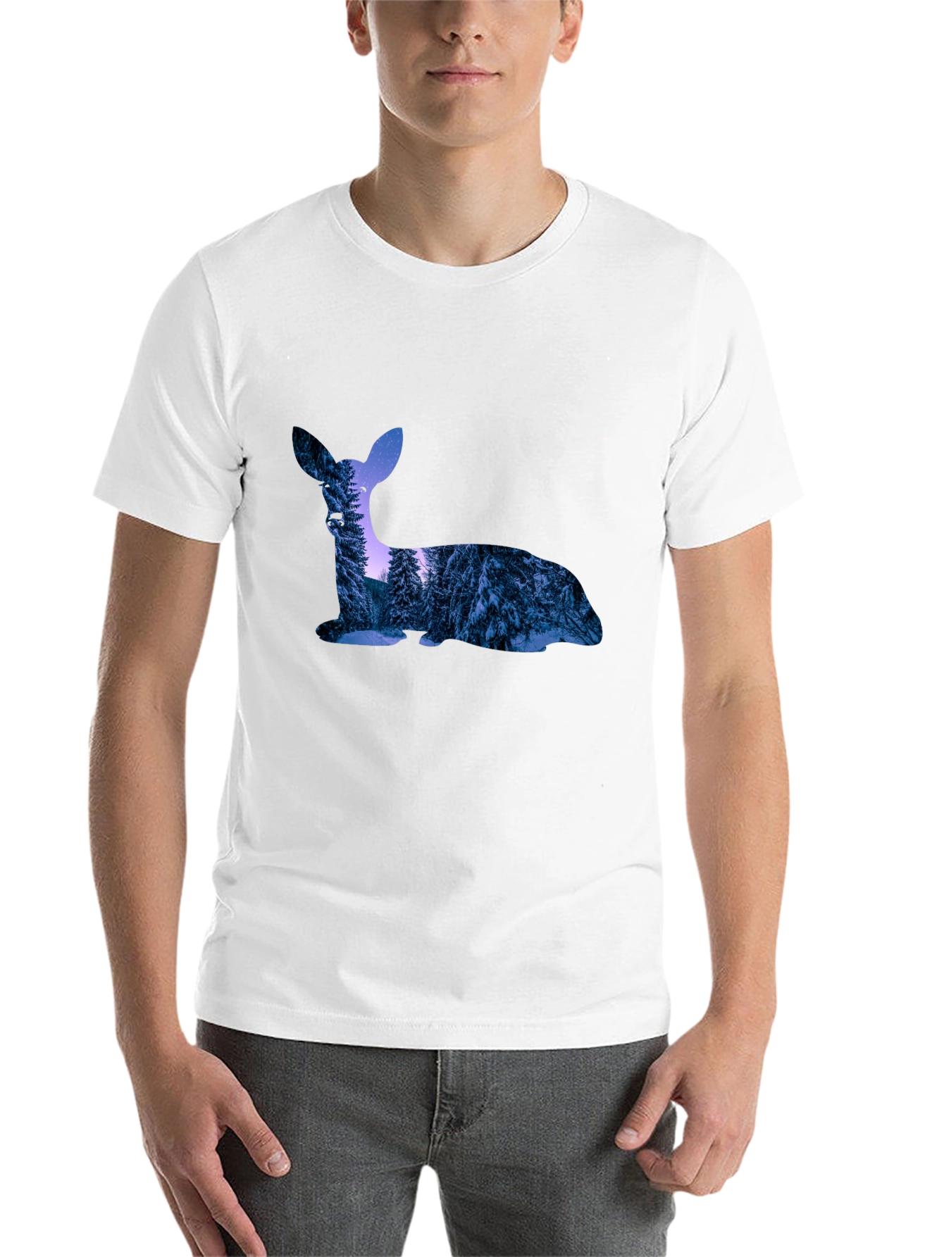 Black Deer Silhouette Winter Forest Graphic T-Shirt view 14