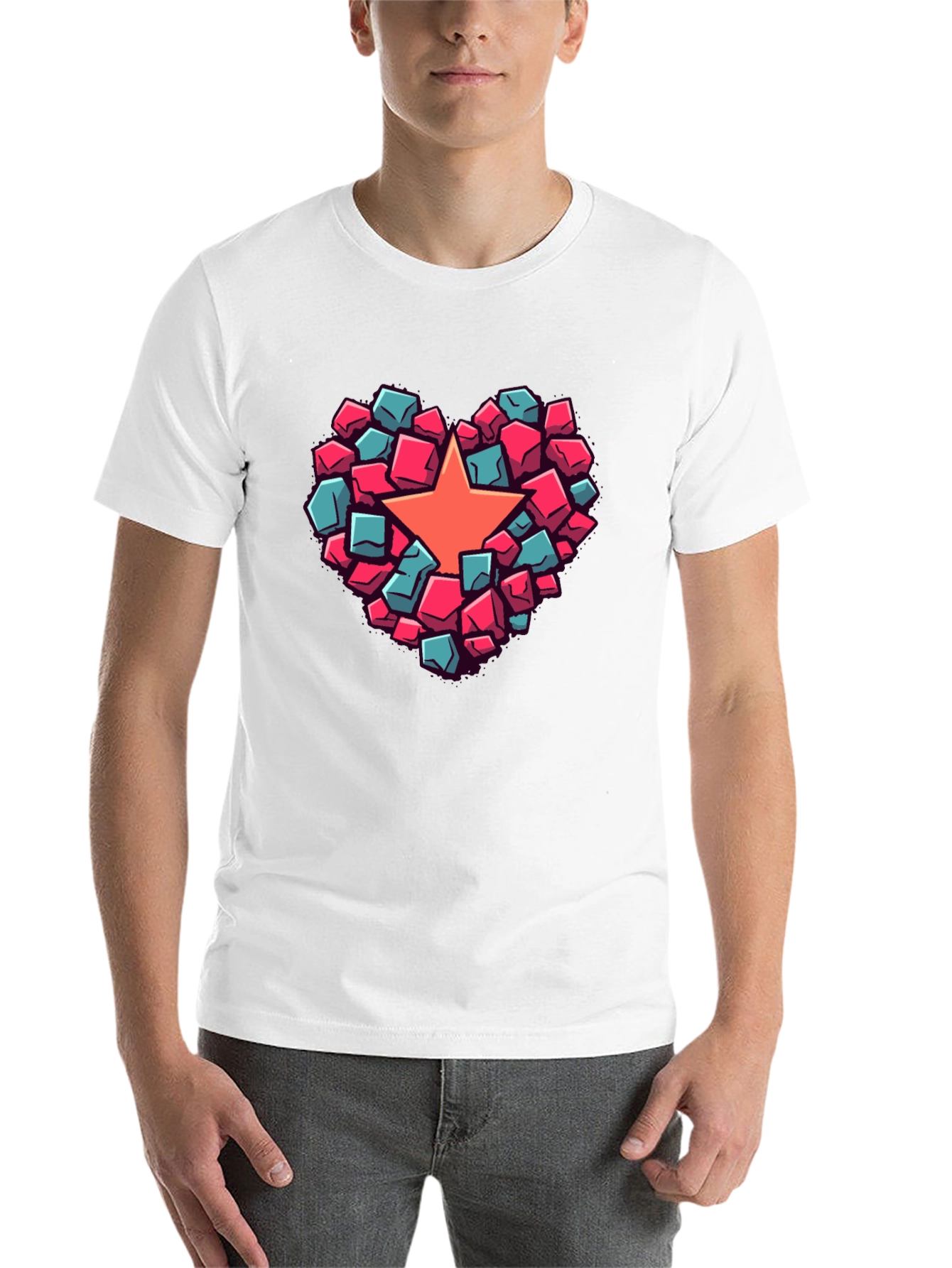 Black Heart Star Block Graphic T-Shirt view 14