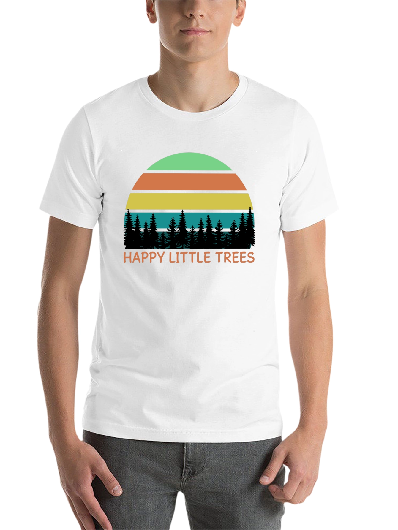Black Happy Little Trees Retro T-Shirt view 14