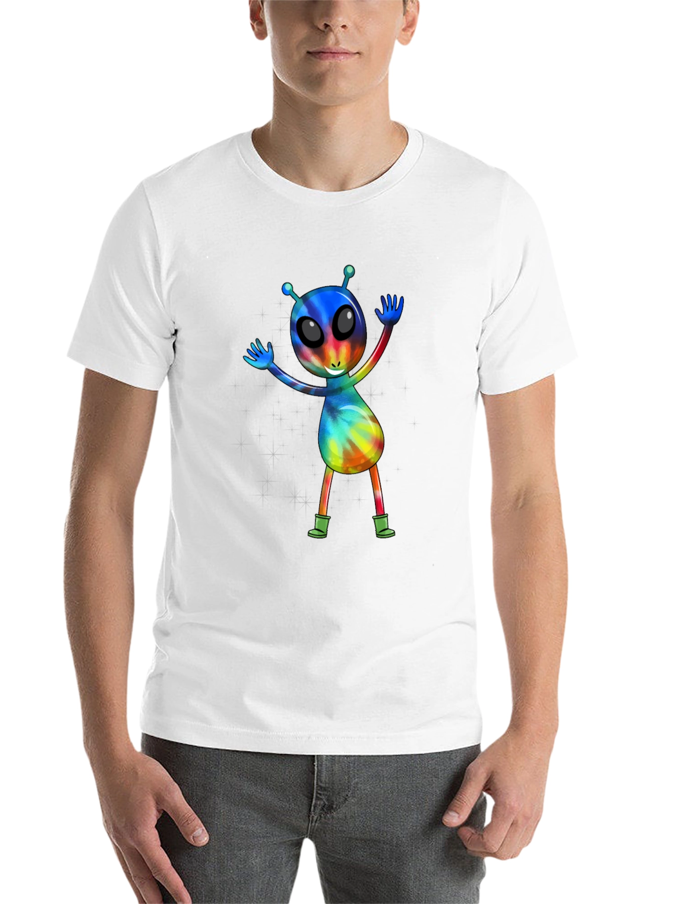 Black Tie-Dye Alien Graphic T-Shirt view 14