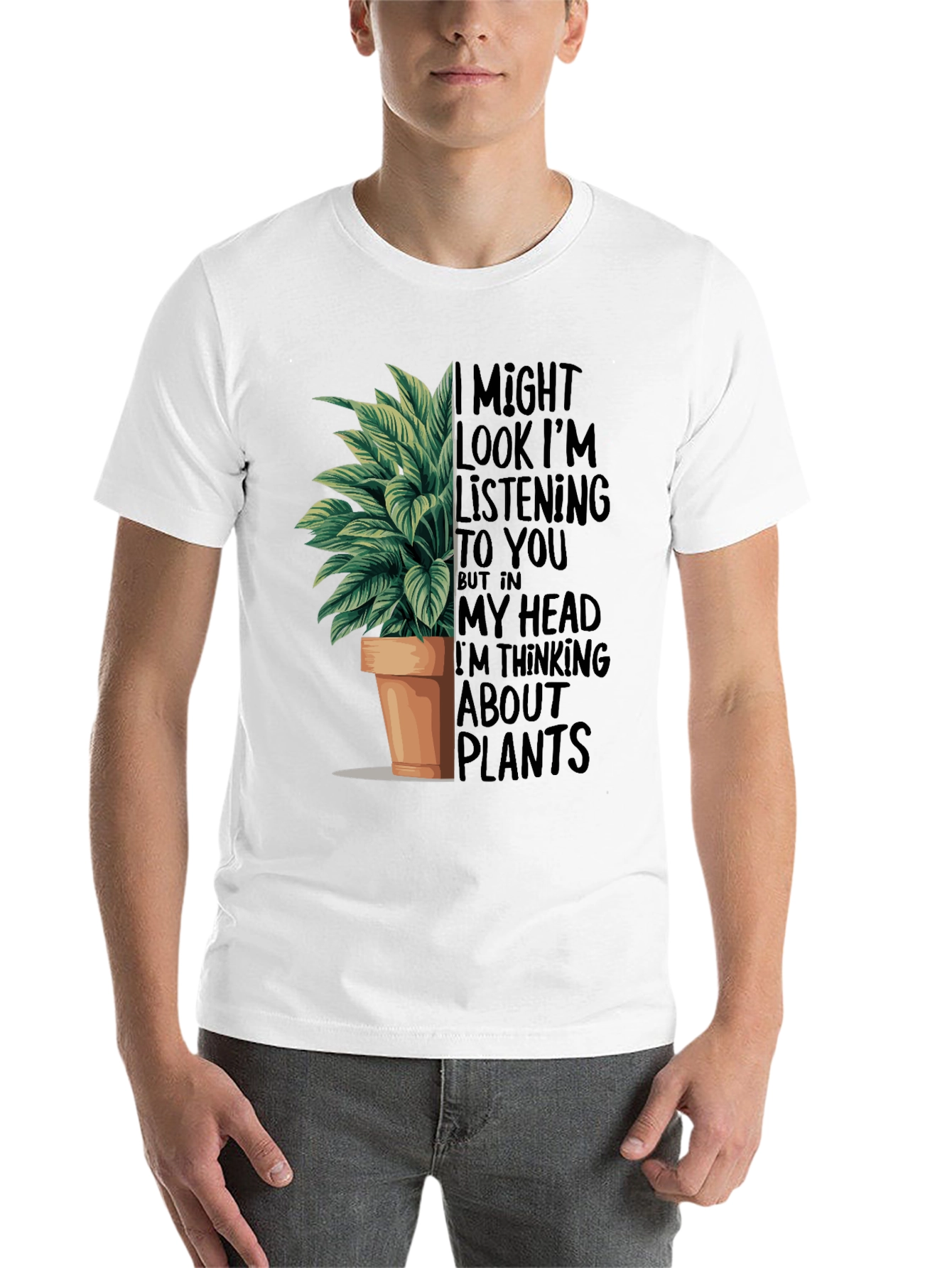 Black Plant Lover T-Shirt: I Might Look Listening view 14