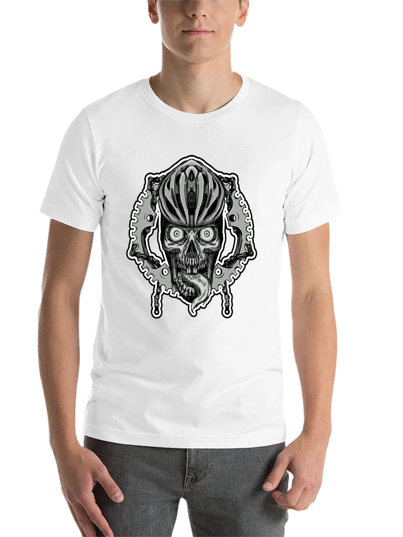 Black Biker Skull Graphic Tee - Black Cotton Blend view 14