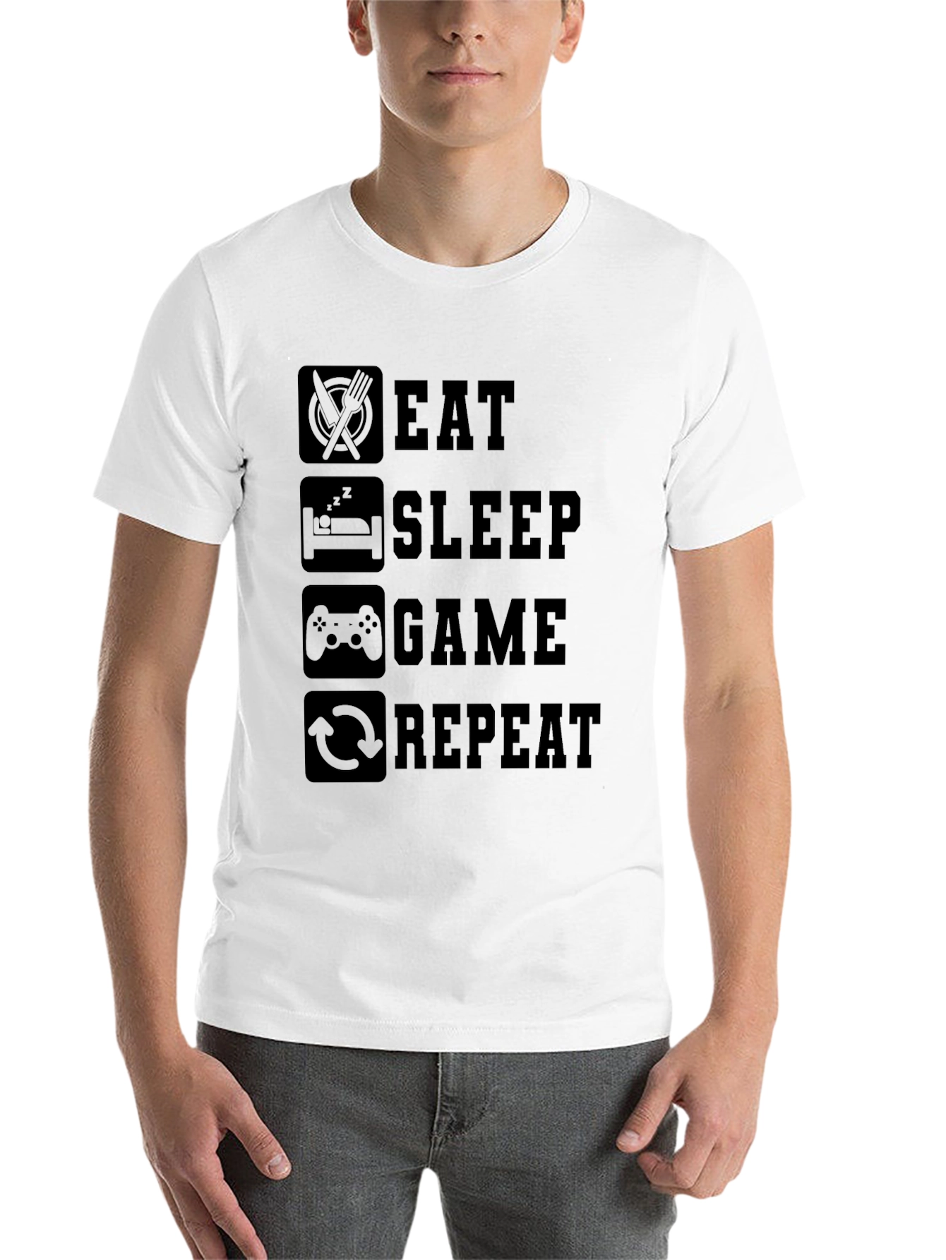 Black Eat Sleep Game Repeat Black Graphic Tee view 14