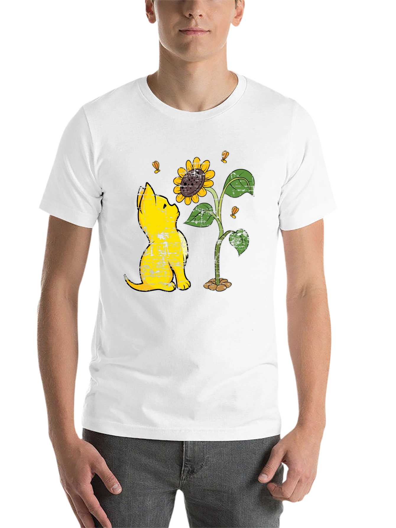 Black Cat & Sunflower Graphic T-Shirt - Casual Black Tee view 14