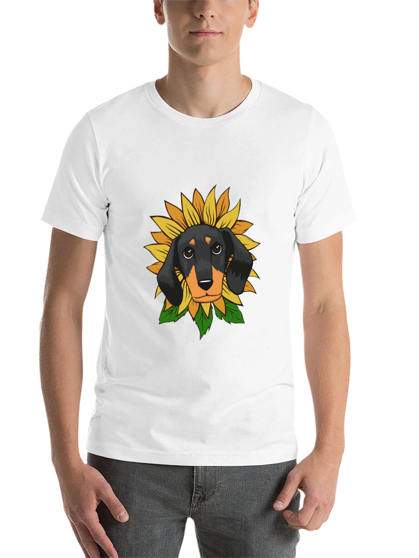 Black Dachshund Sunflower Graphic Tee - Black Cotton Comfort view 14