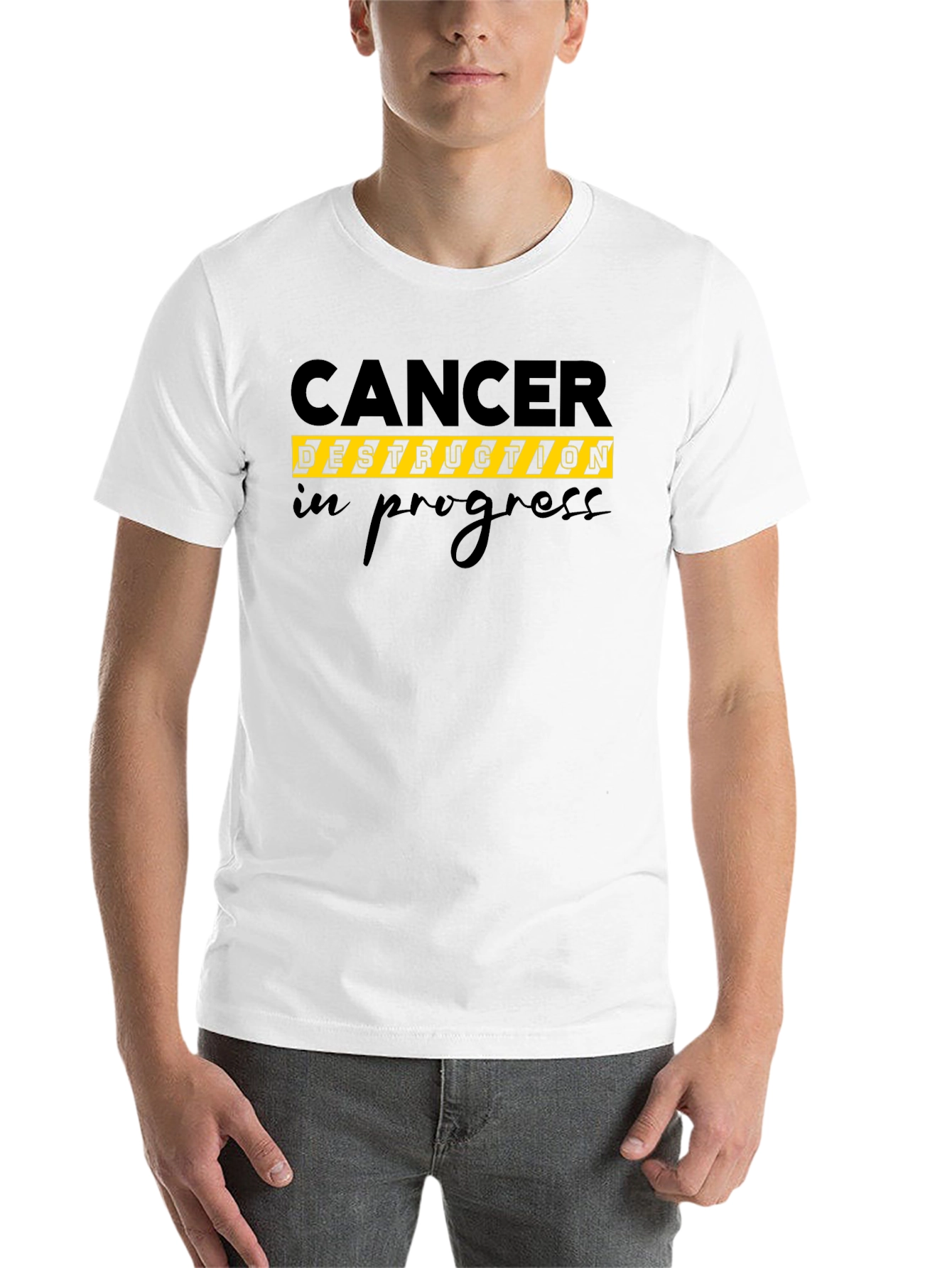 Black Cancer Destruction In Progress T-Shirt, Black Cotton Tee view 14