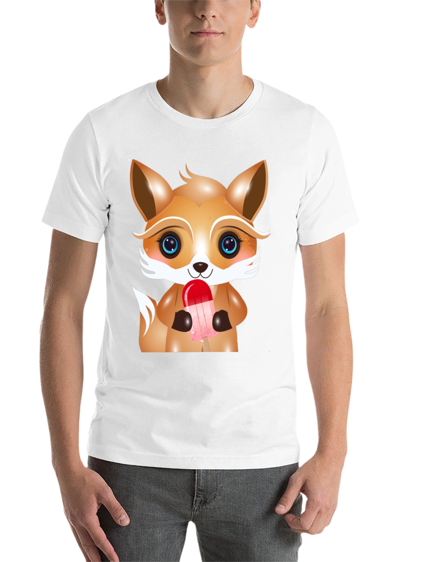 Black Cute Cartoon Fox Ice Cream Graphic Tee view 14