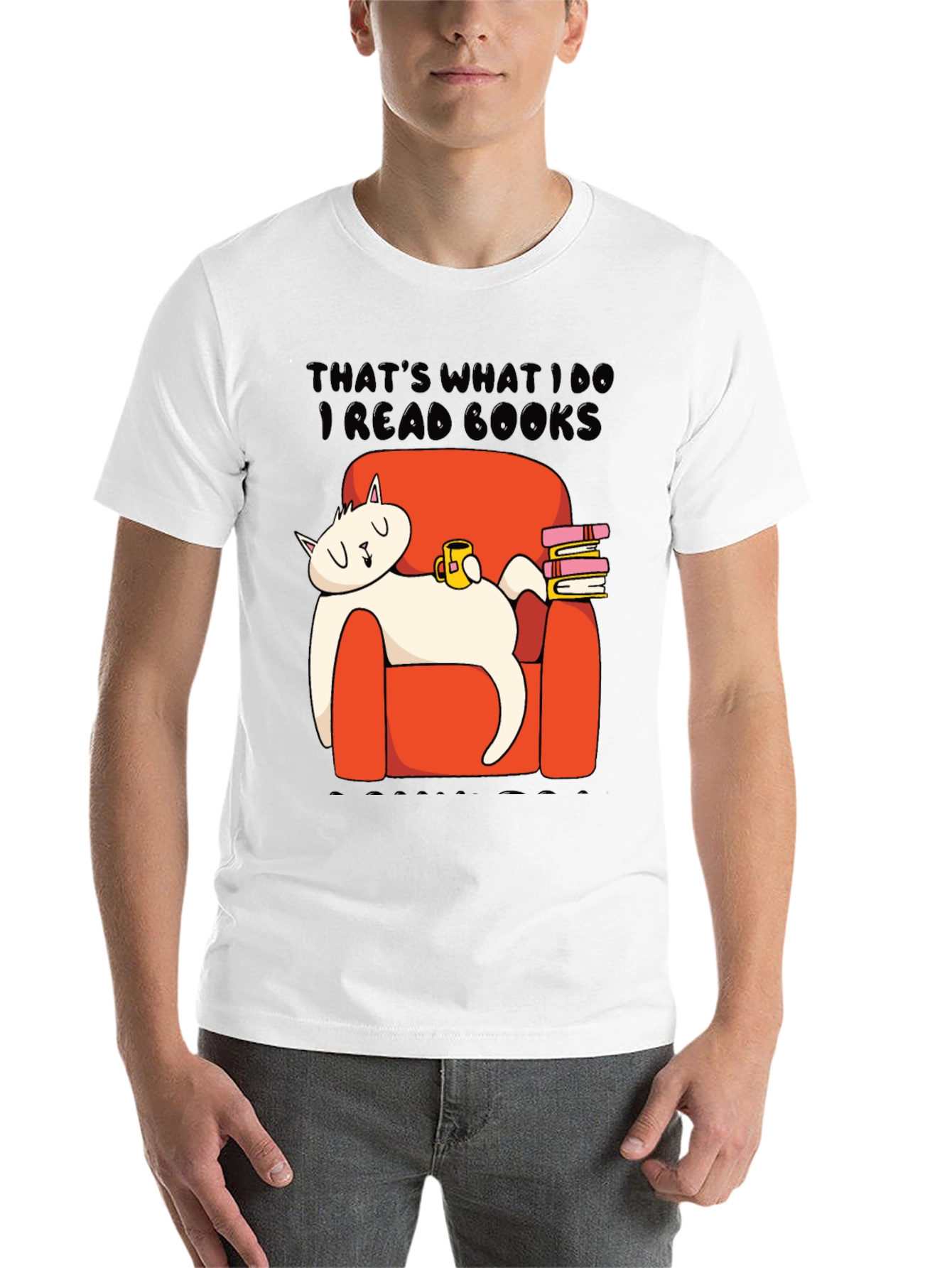 Black I Read Books Cat Graphic T-Shirt view 14