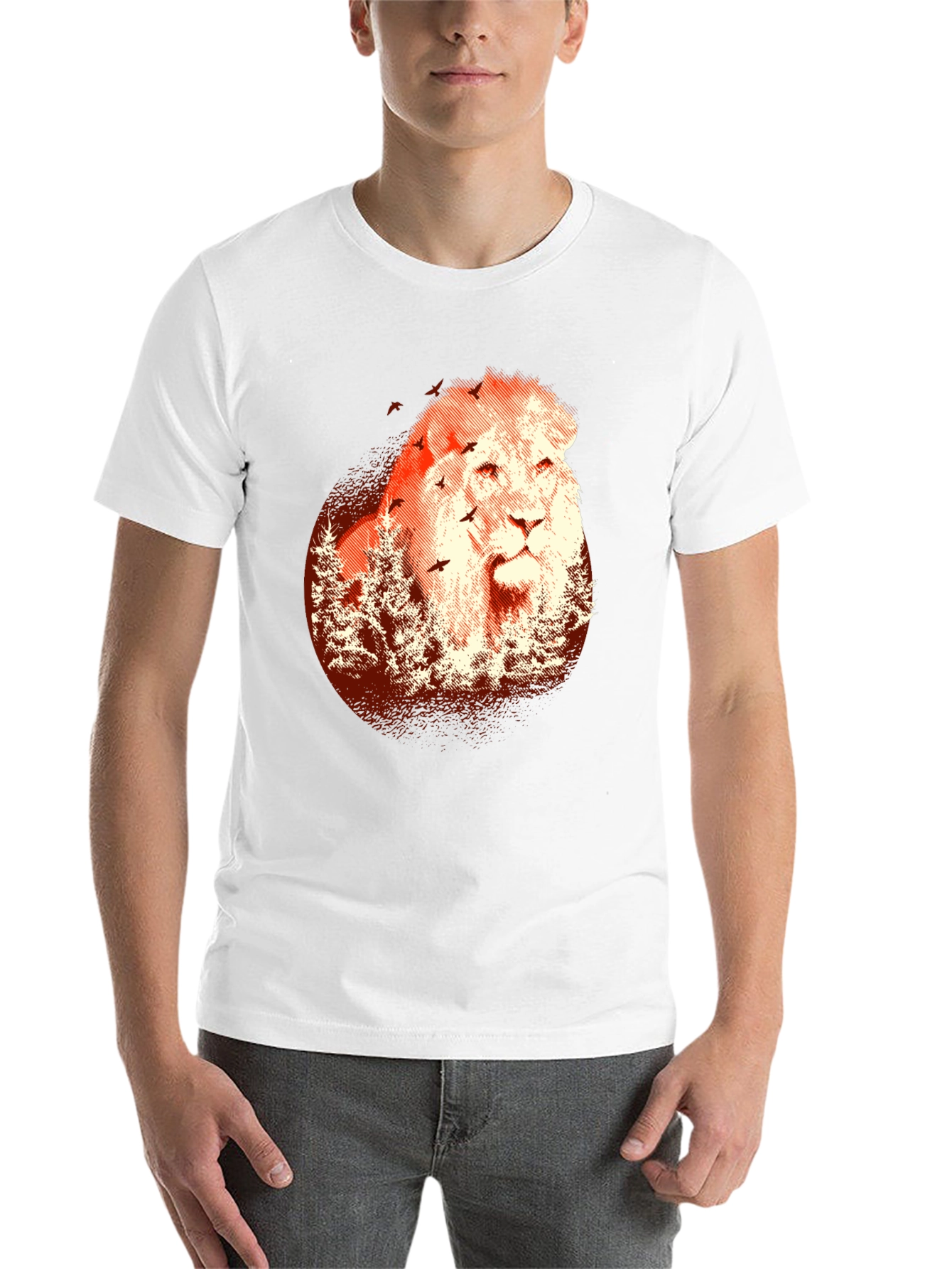 Black Lion & Trees Graphic Tee - Men's Black T-Shirt view 14