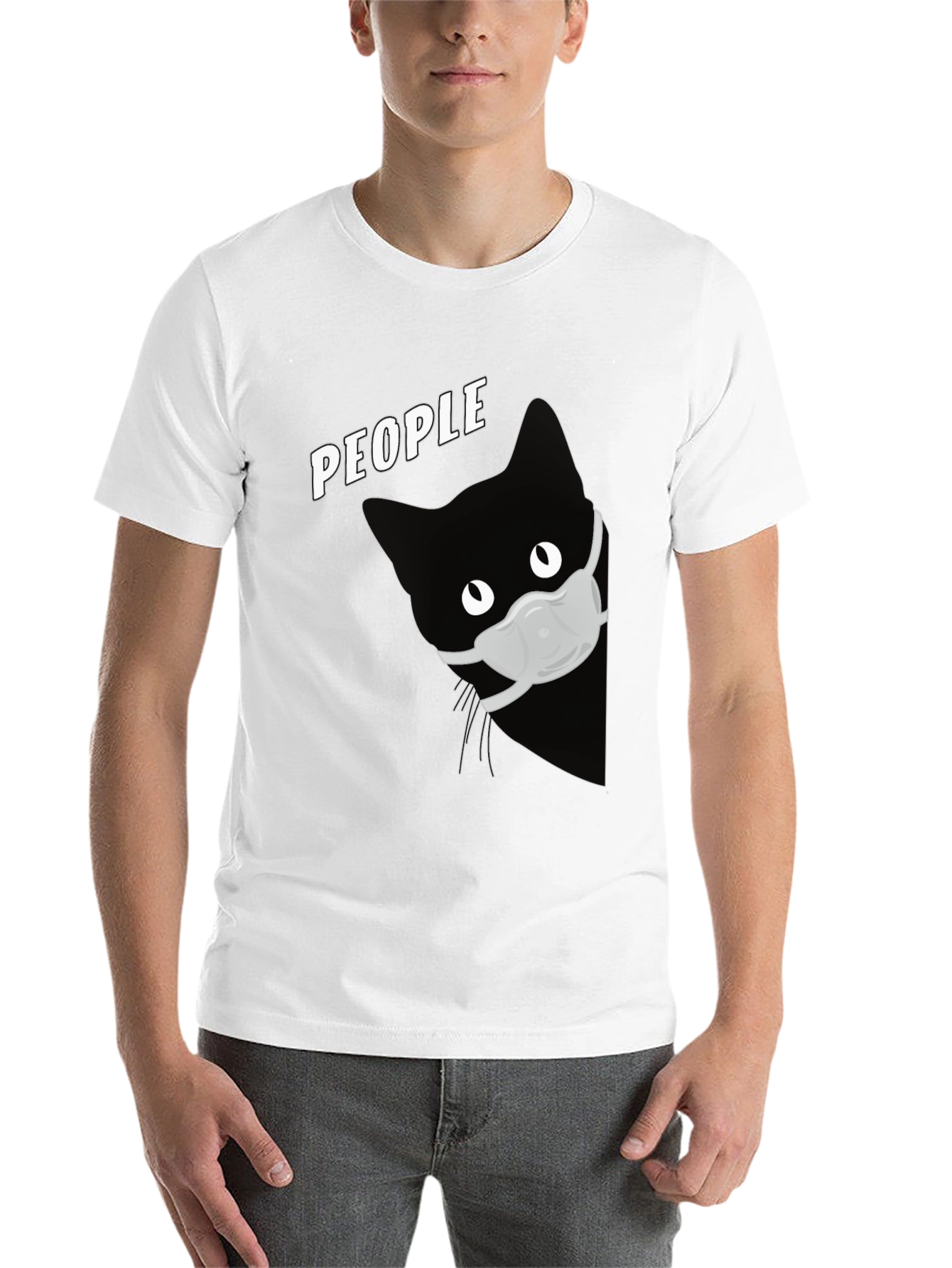 Black Cat with Mask Graphic T-Shirt - People view 14